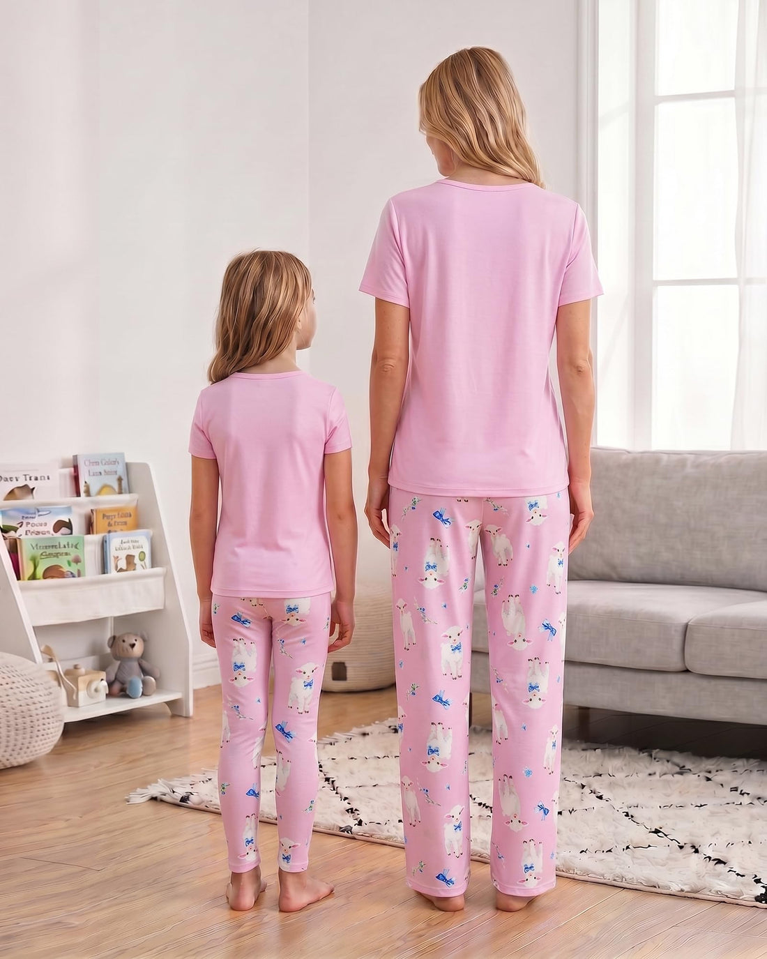 MyFav Mommy and Me Pajamas Heart Print Sleepwear Family Matching Short Sleeve Nightwear