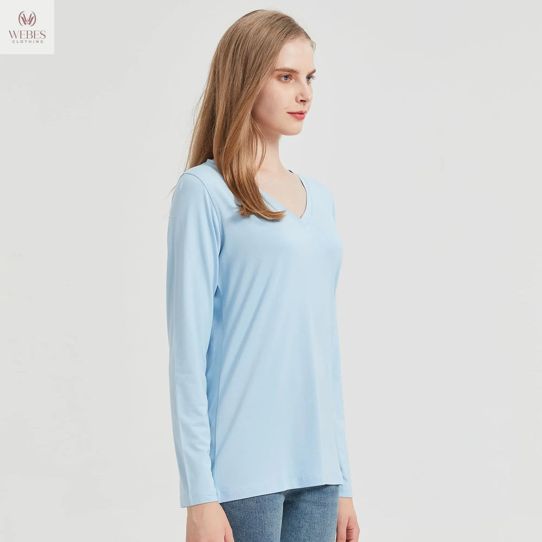netdraw Women's Bamboo Viscose Long Sleeve V-Neck T-Shirt Soft Comfy Trendy Casual Sleep Pajama Lounge Tops