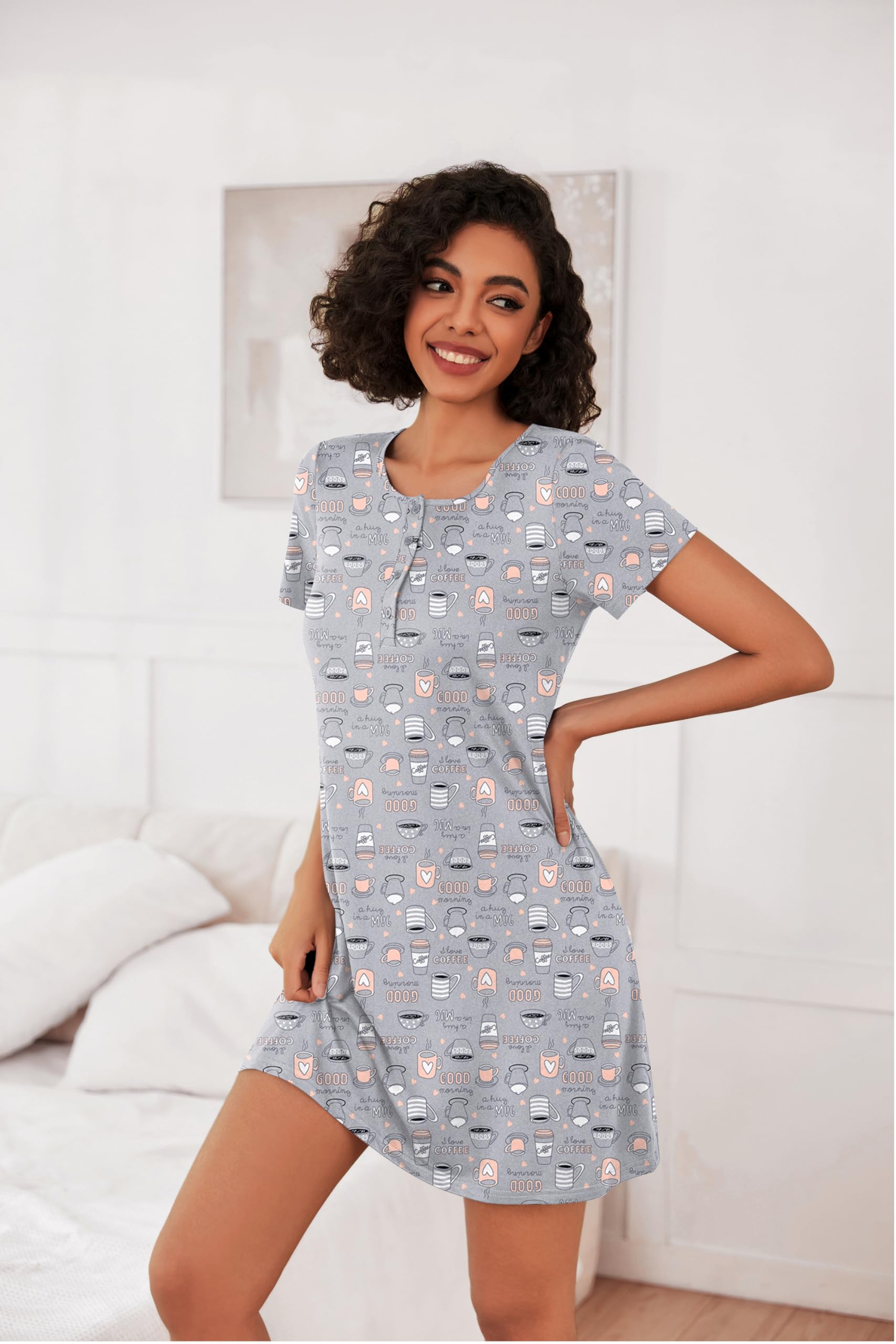 Ekouaer 3 Pack Nightgowns for Women Short Sleeve Sleepshirt Button Down Nightshirt Soft Pajamas Dress Casual Sleepwear