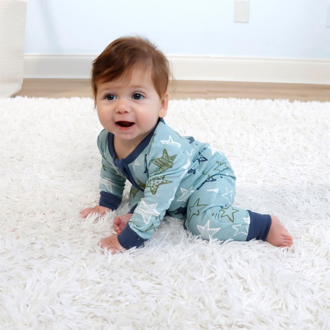 The Peanutshell 2-Pack Sleep and Play Baby Boy Clothes, Soft Cotton Footless Pajamas, Dino Star