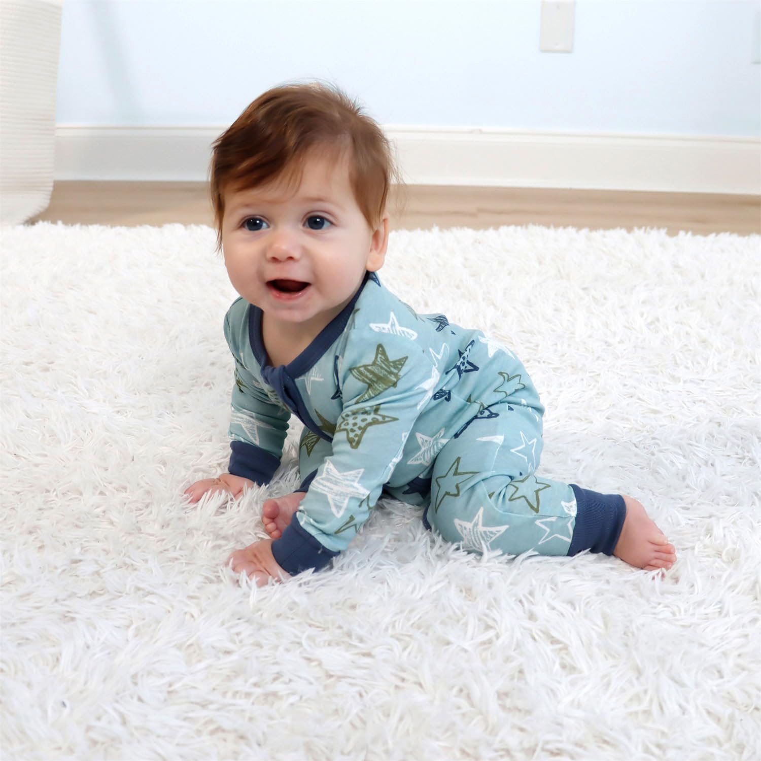 The Peanutshell 2-Pack Sleep and Play Baby Boy Clothes, Soft Cotton Footless Pajamas, Dino Star