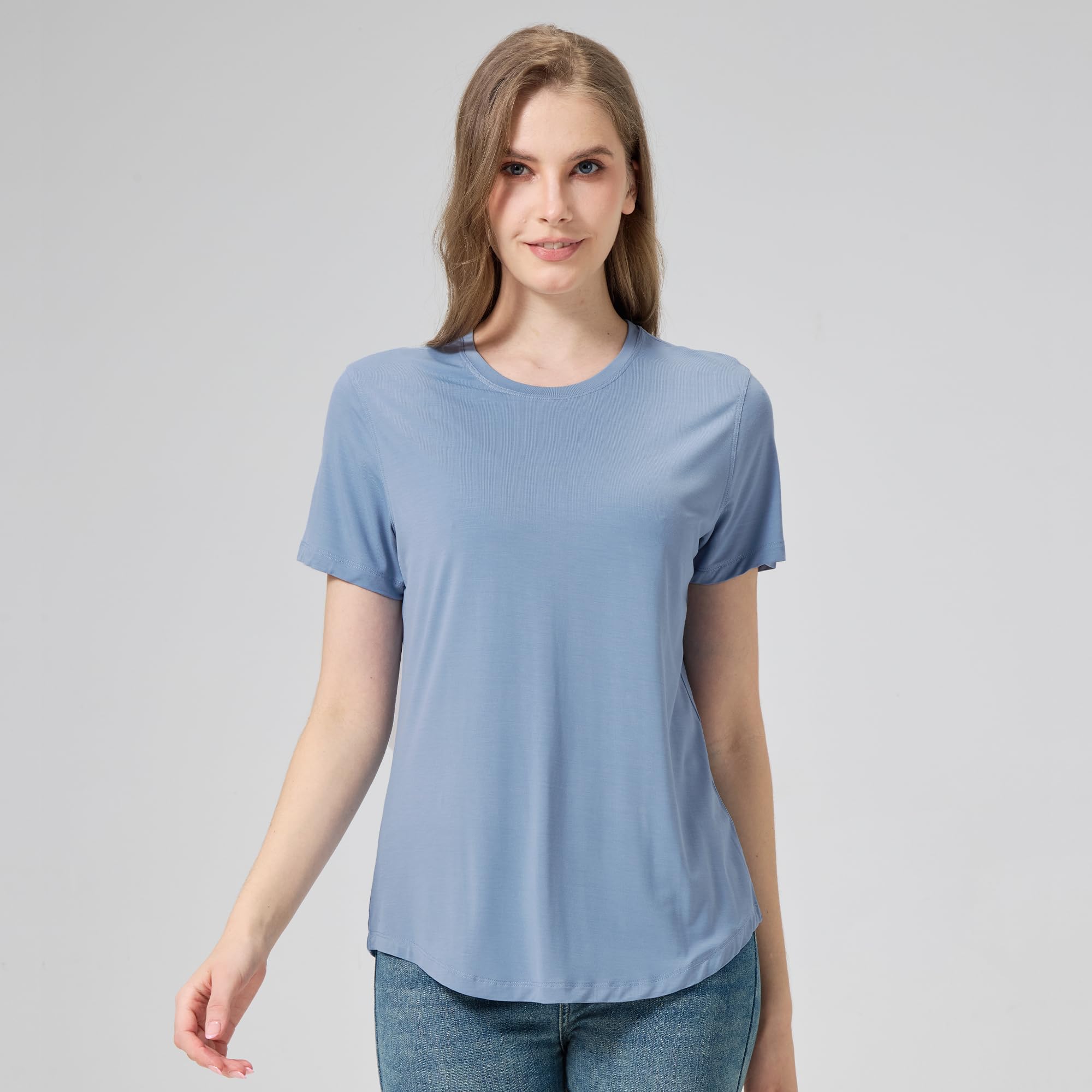 netdraw Women's Soft Bamboo Viscose T-Shirt, Curved Hem Crew Neck Short Sleeve Moisture Wicking Casual Sleep Pajama Tops