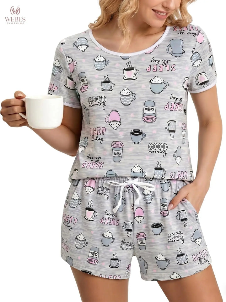 VENTELAN Women's 2 Piece Short Sleeve Pajama Sets Soft Loungewear Summer Sleepwear Pjs Sets with Pockets WEBE CLOTHING