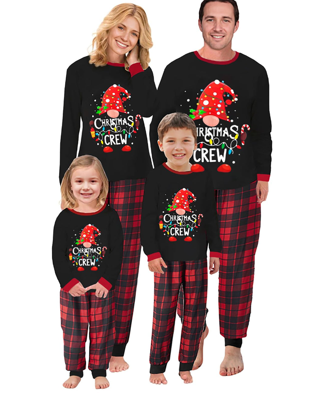 Awoscut Christmas Family Matching Pajamas Sets Christmas PJ's Letter Print Top and Plaid Pants Jammies Sleepwear