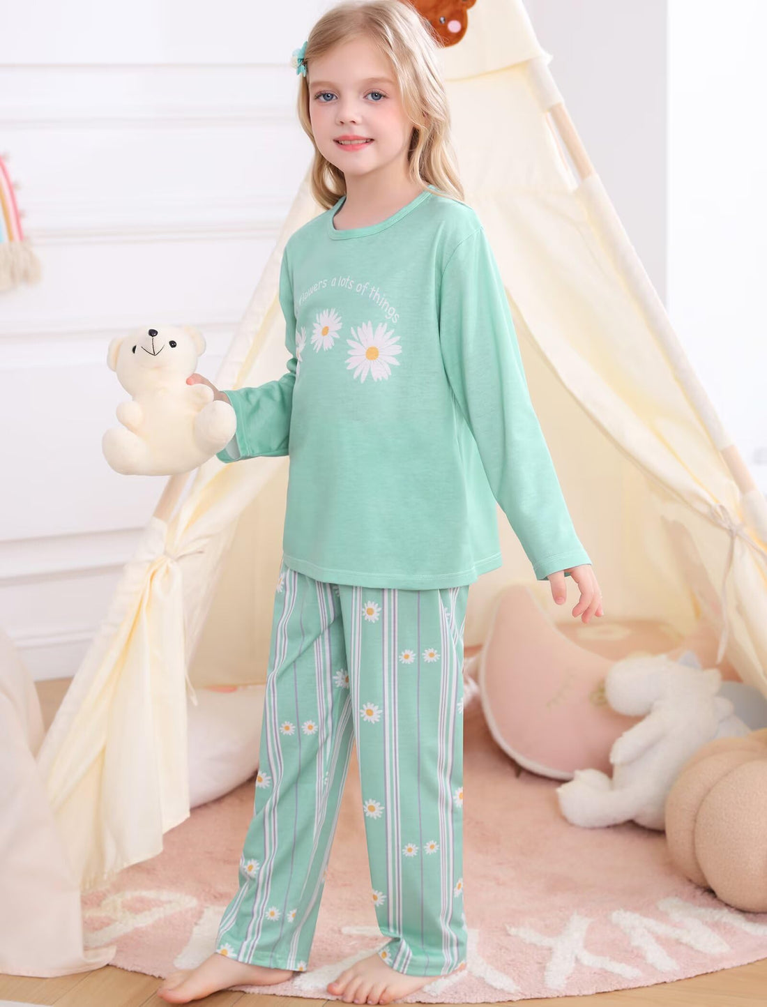 SWOMOG Girls Pajama Set Short Sleeve Tops & Ruffled Shorts with Pocket 2 Piece Summer Pajamas for Kids Size 6-15