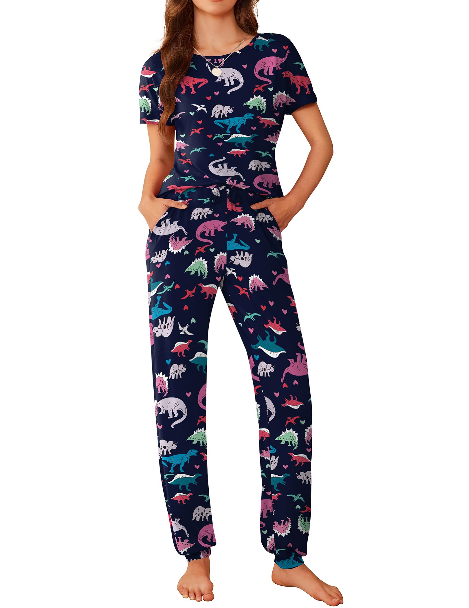 Ekouaer Womens Pajama Sets Short Sleeve Lounge Sets for Women Printed Jogger Pajama Set 2 Piece Pj Sets With Pockets S-XXL WEBE CLOTHING