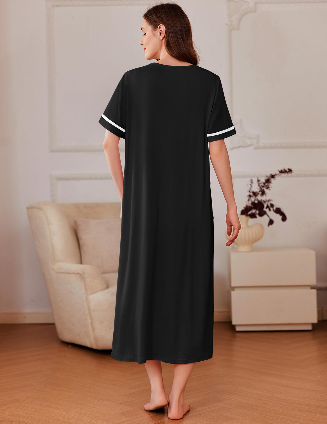 Ekouaer Zipper Robes for Women Short Sleeve Bathrobe Soft Lightweight Housecoat Full Length Nightgown with Pockets S-3XL WEBE CLOTHING