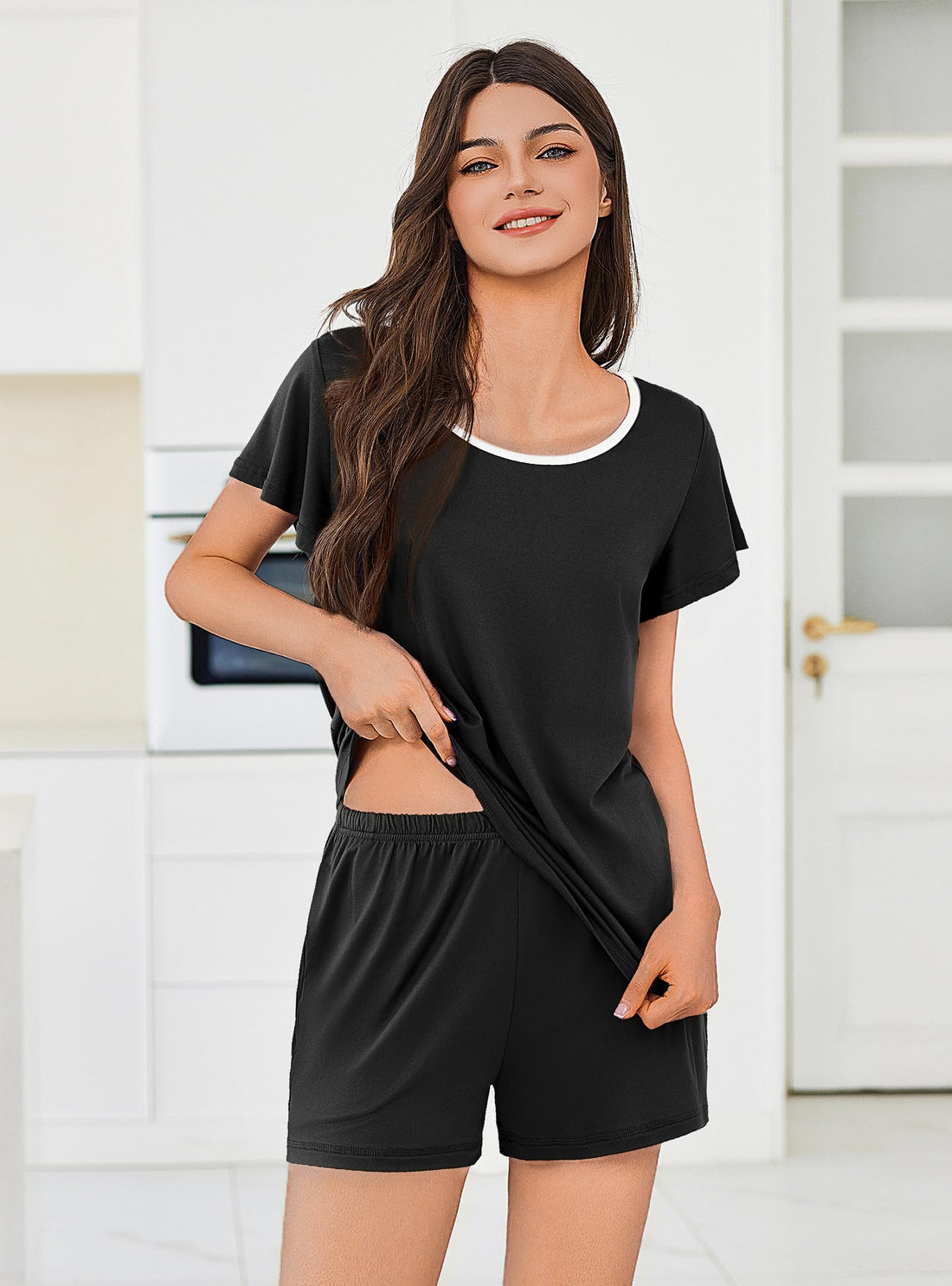 Ekouaer Womens Pajama Set Summer Short Sleeve Pjs Sleepwear Cute 2 Piece Lounge Sets S-XXL