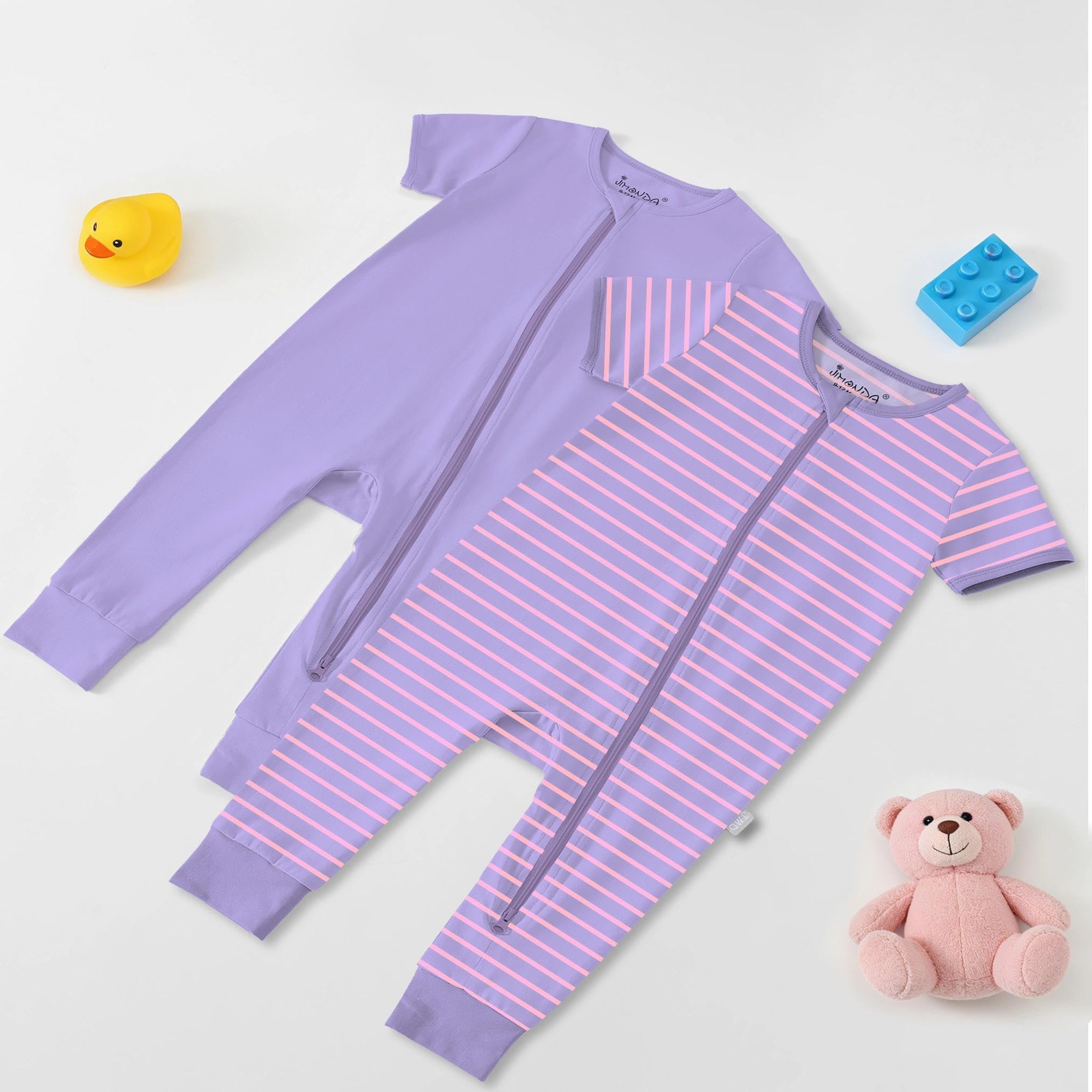 Jimonda Baby Romper 2 Pack Short Sleeve Pajamas Footless Sleepers Baby Boys Girls 2 Way Zipper Pjs Sleep and Play Clothes