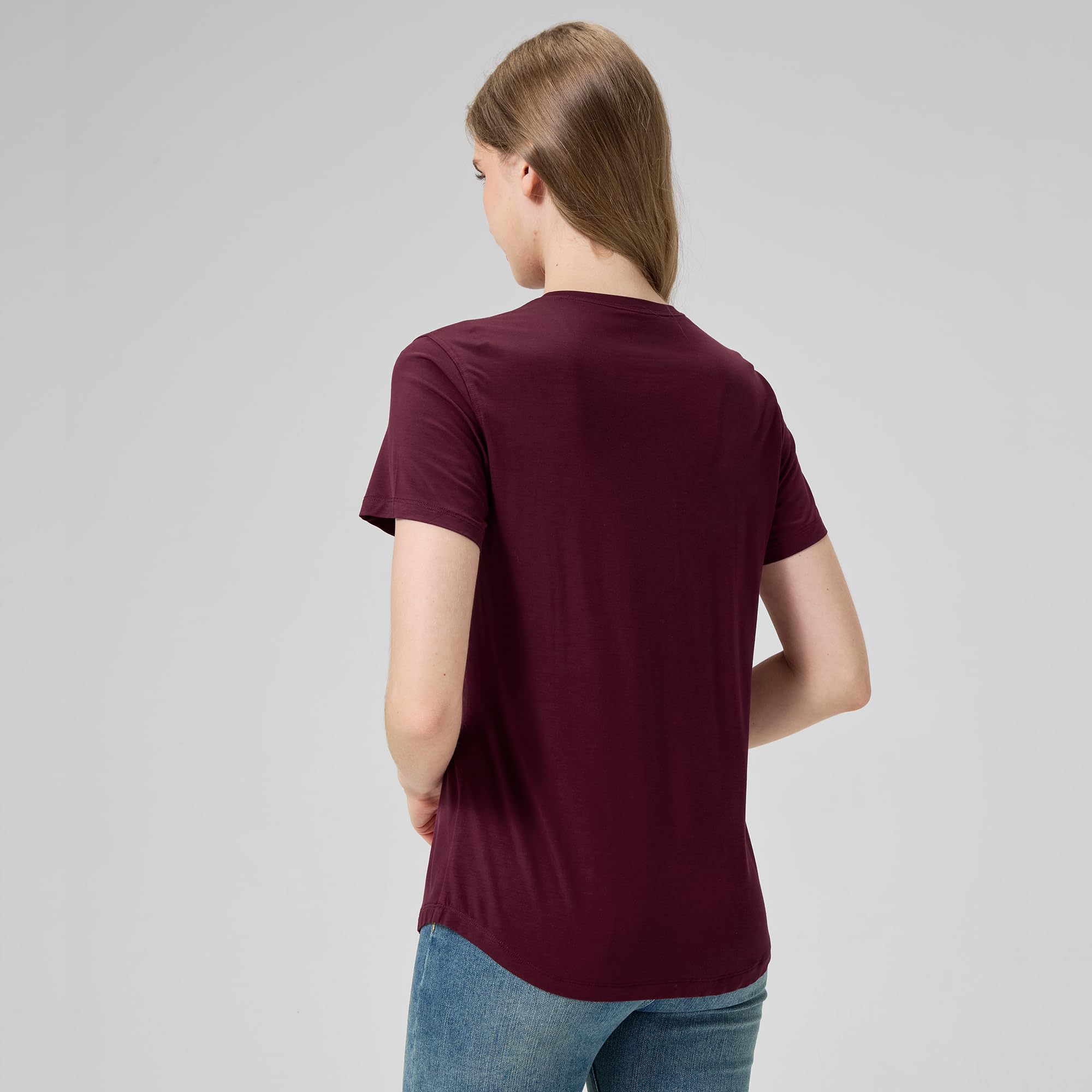 netdraw Women's Soft Bamboo Viscose T-Shirt, Curved Hem Crew Neck Short Sleeve Moisture Wicking Casual Sleep Pajama Tops