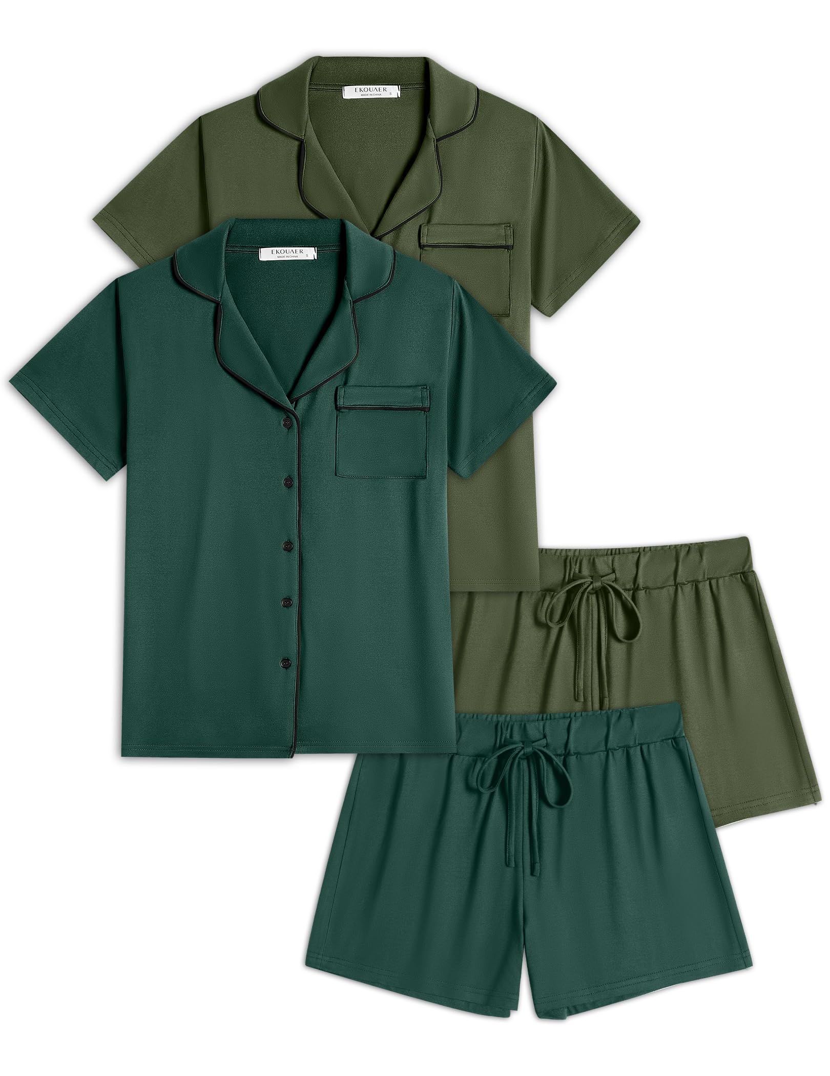 Ekouaer Womens Pajamas Set 2 Pack Button Down Summer Sleepwear Short Sleeve Comfy Pjs Loungewear Set