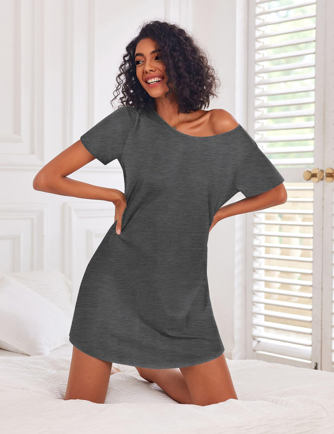 Ekouaer 3 Pack Nightgowns for Women Short Sleeve Sleepshirt Button Down Nightshirt Soft Pajamas Dress Casual Sleepwear