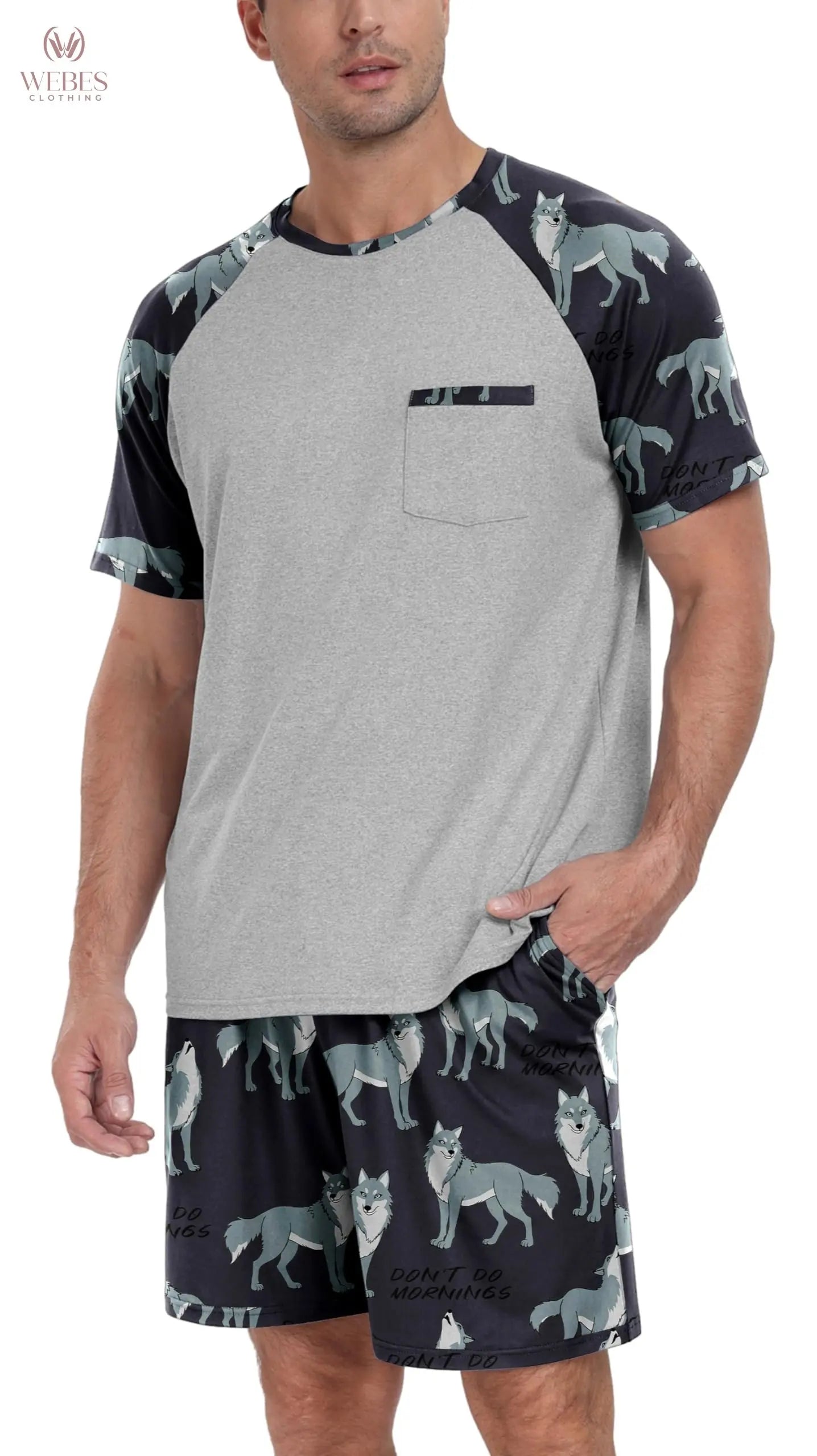 PrinStory Mens Pajama Sets Summer Pjs Sleepwear Nightwear Lightweight Quick Dry Soft Short Sleeve Sleep Set With Pocket S-4XL WEBE CLOTHING
