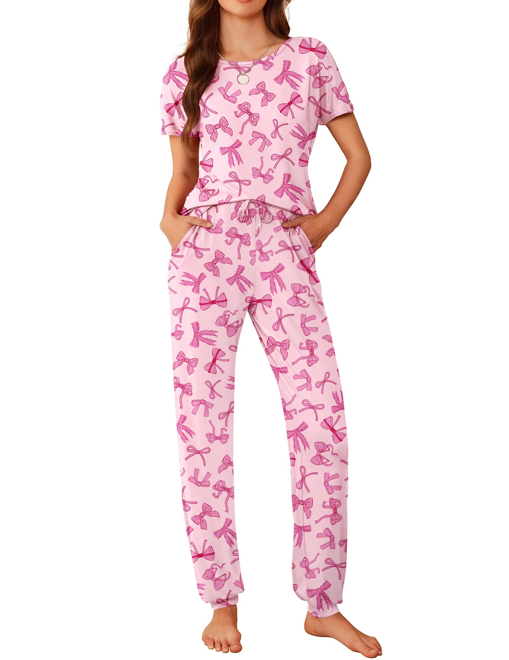 Ekouaer Womens Pajama Sets Short Sleeve Lounge Sets for Women Printed Jogger Pajama Set 2 Piece Pj Sets With Pockets S-XXL WEBE CLOTHING