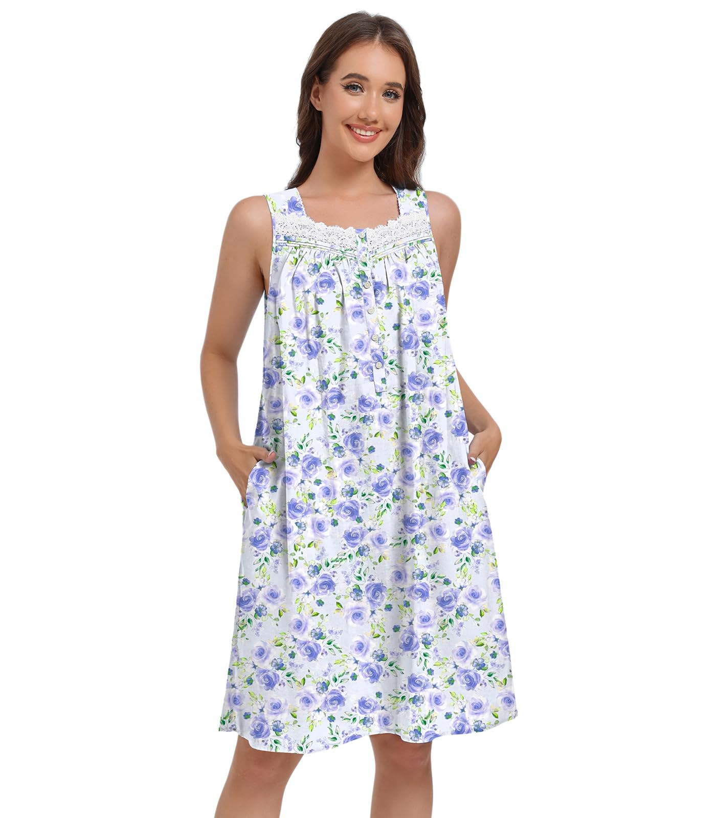 Sleeveless Nightgowns for Women 100% Cotton Nightgown Sleep Dress Soft Ladies Gowns Sleepwear Nightdress WEBE CLOTHING