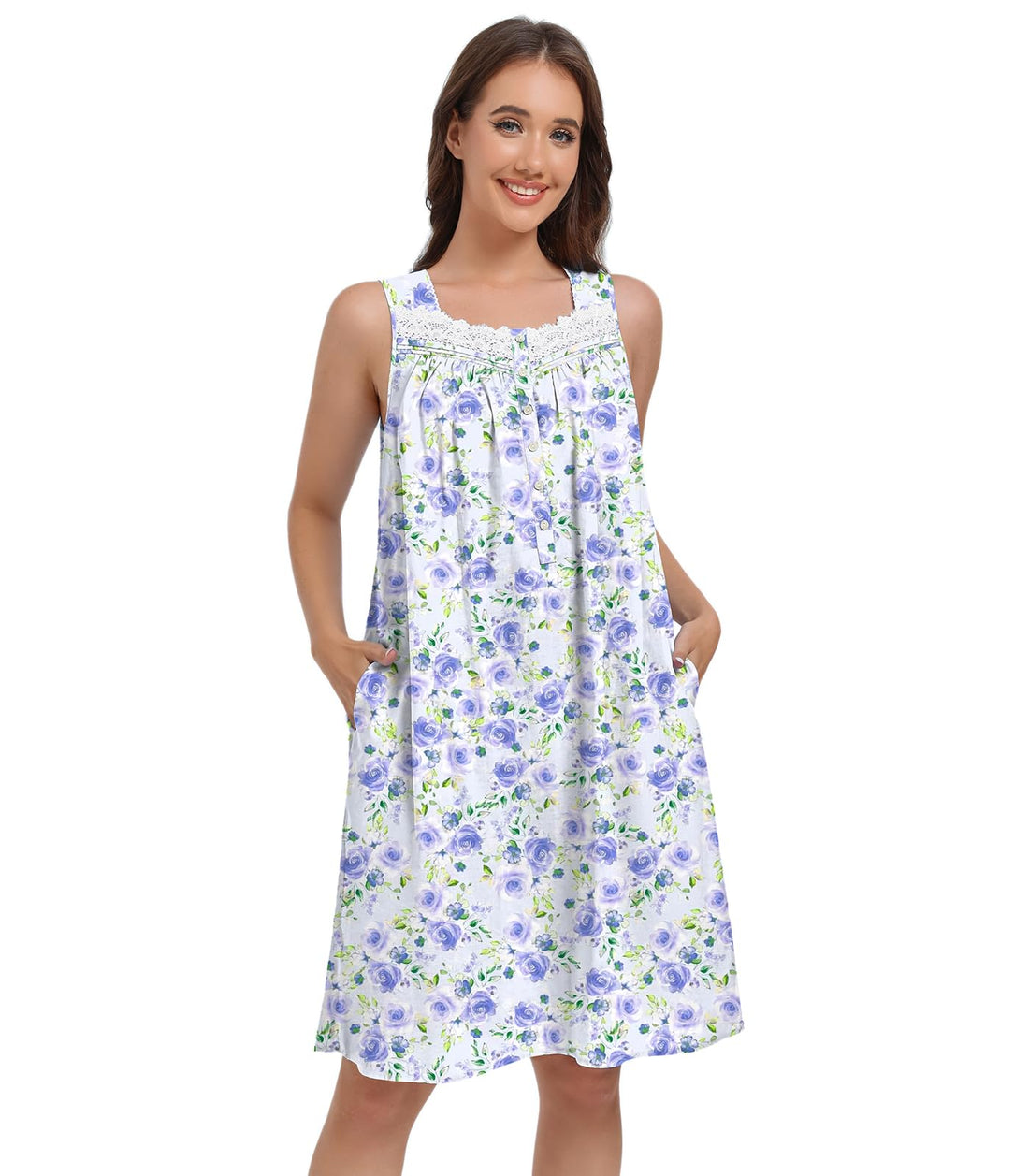 Sleeveless Nightgowns for Women 100% Cotton Nightgown Sleep Dress Soft Ladies Gowns Sleepwear Nightdress WEBE CLOTHING