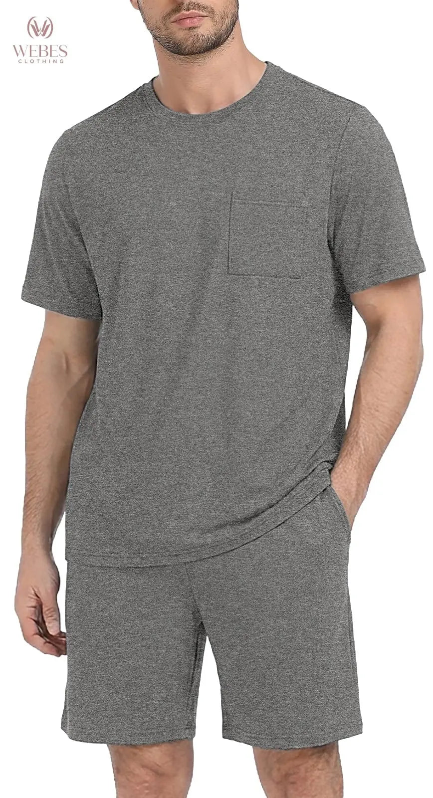 PrinStory Mens Pajama Sets Summer Pjs Sleepwear Nightwear Lightweight Quick Dry Soft Short Sleeve Sleep Set With Pocket S-4XL WEBE CLOTHING