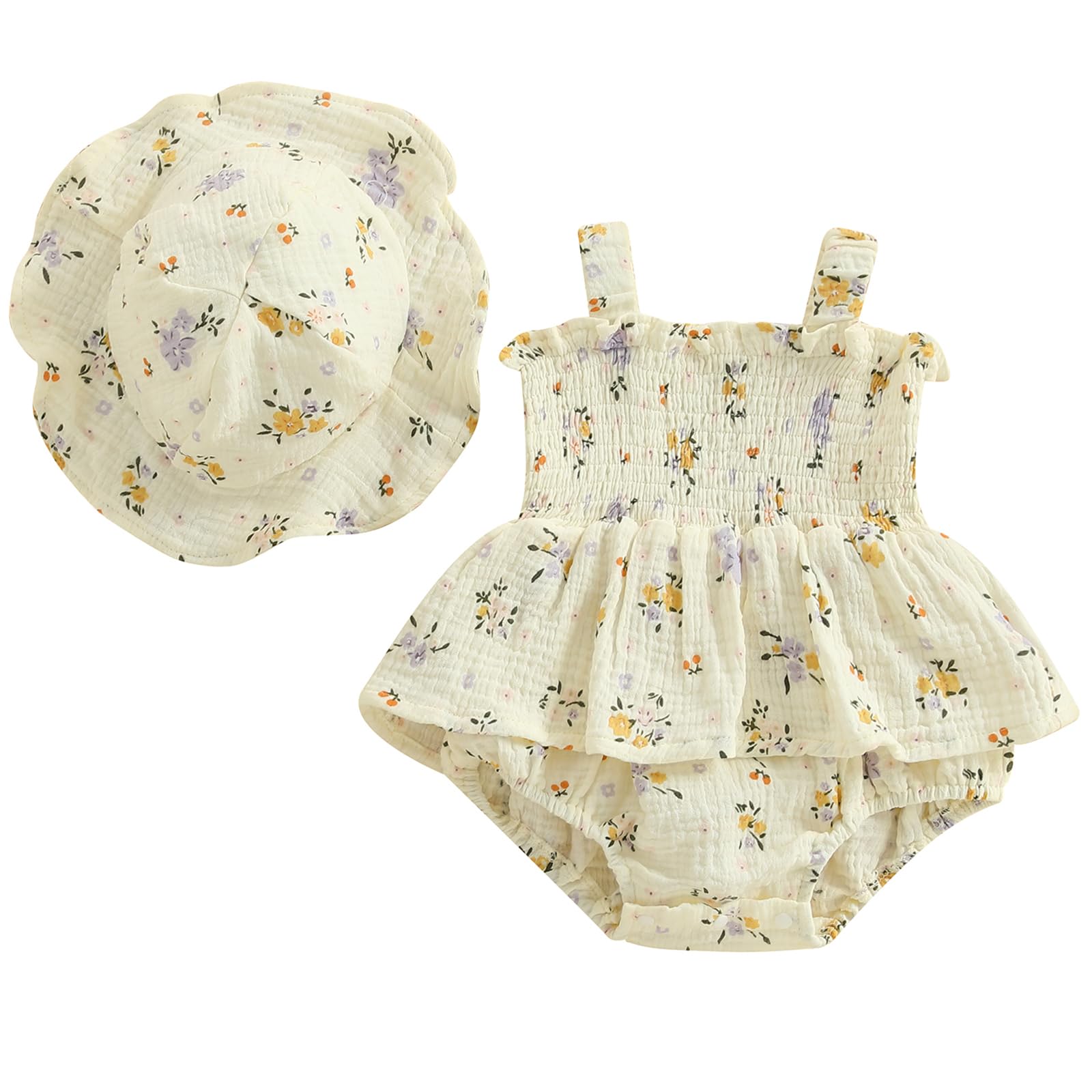Mubineo Baby Girl Clothes Summer Dress Cotton Linen Romper Sleeveless Smocked Rompers Sun Dress Hat Skirt Boho Outfits WEBE CLOTHING
