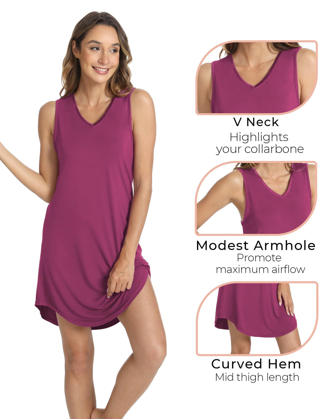 LazyCozy Bamboo Viscose Nightgowns for Women, Soft Sleeveless Night Shirts | V-Neck Tank Sleep Shirt, Short Night Dress Pajamas, Cooling, Moisture-Wicking Sleepwear for Hot Sleepers, Night Sweats WEBE CLOTHING