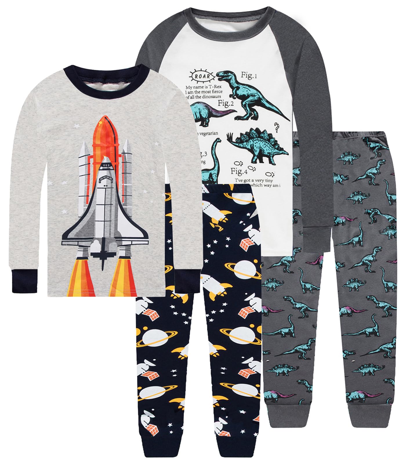 Little bety Cotton 4 Piece Pajamas Boys Long Sleeve Sets Toddler Boys Pjs Kids Sleepwear Sets