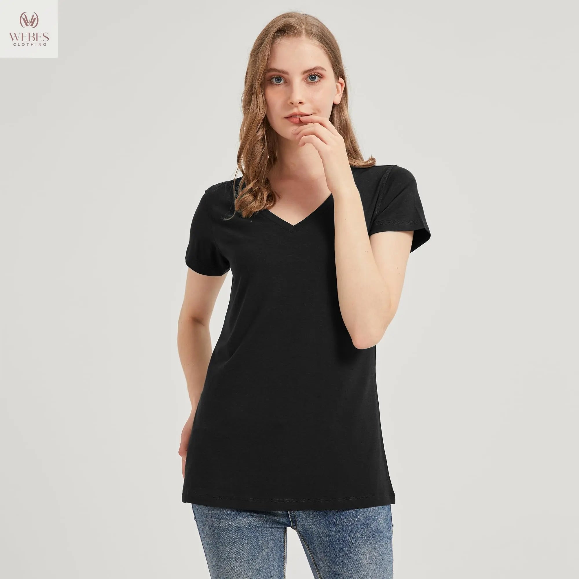 netdraw Women's Ultra-Soft Bamboo Viscose Cotton V-Neck Short Sleeve T-Shirt, Casual Summer Tops for Lounge Sleep Pajama
