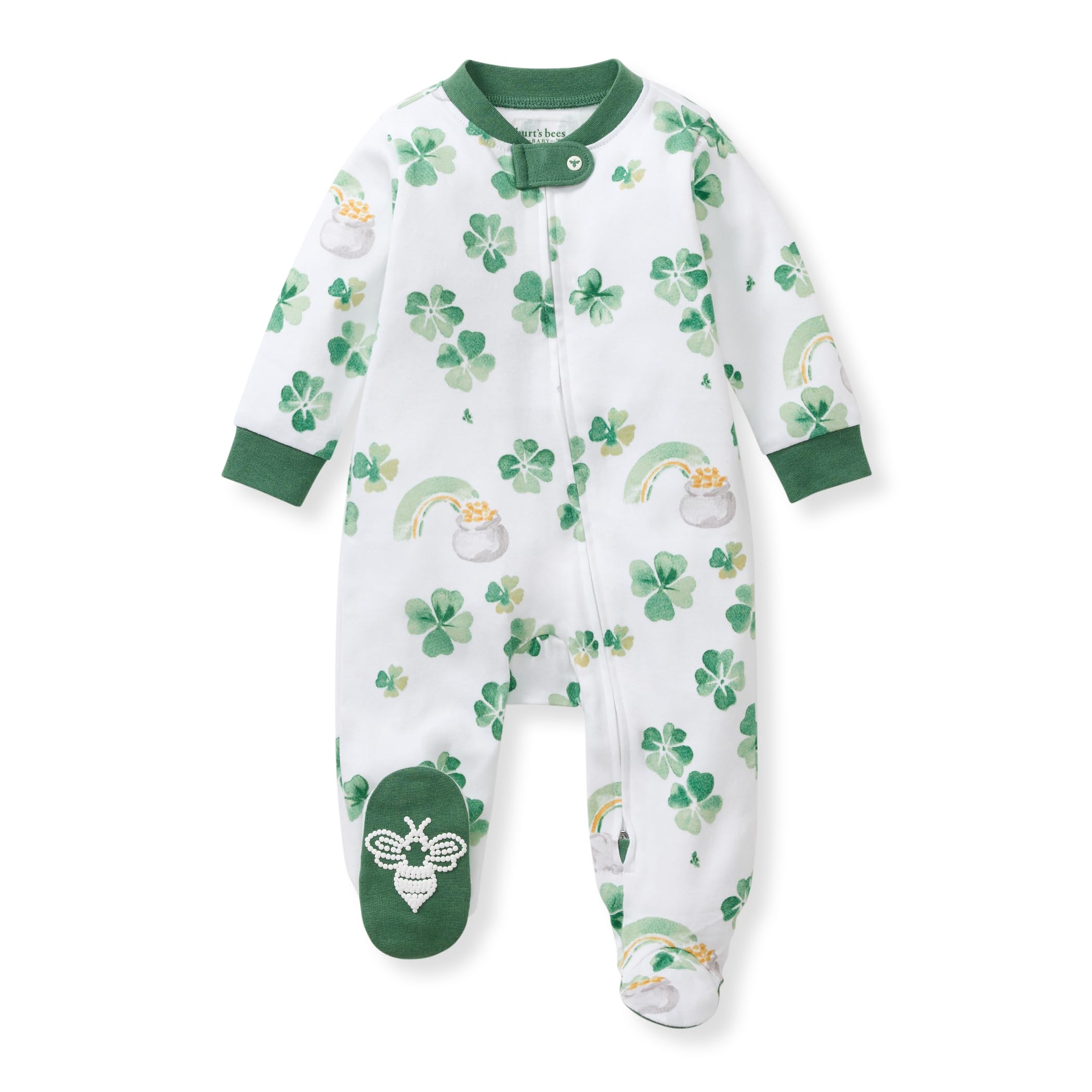 Burt's Bees Baby Organic Cotton Sleep and Play Footed Pajamas for Girls, Zipper PJ Newborn Sleeper with Non-Slip Bee Grips