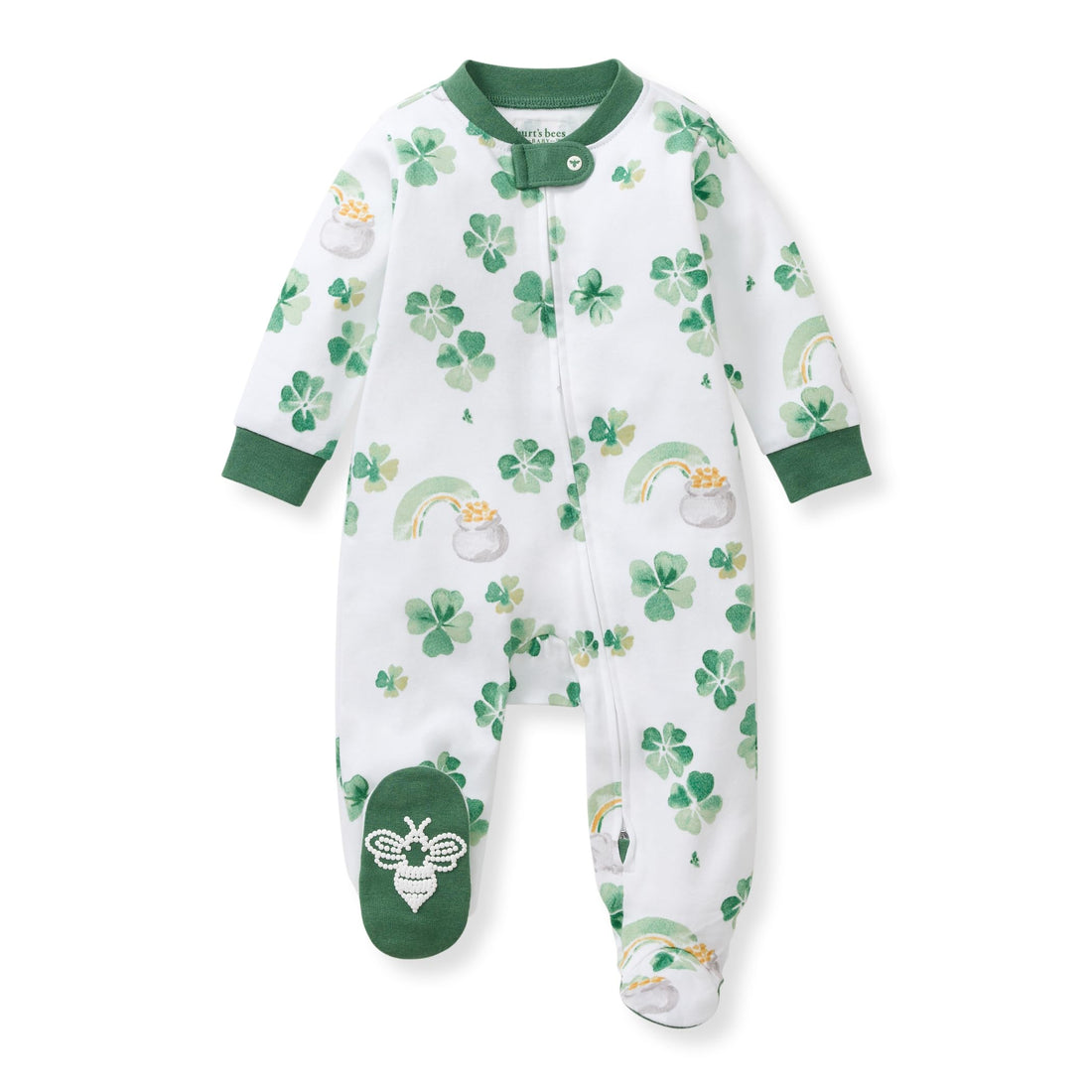 Burt's Bees Baby Organic Cotton Sleep and Play Footed Pajamas for Girls, Zipper PJ Newborn Sleeper with Non-Slip Bee Grips