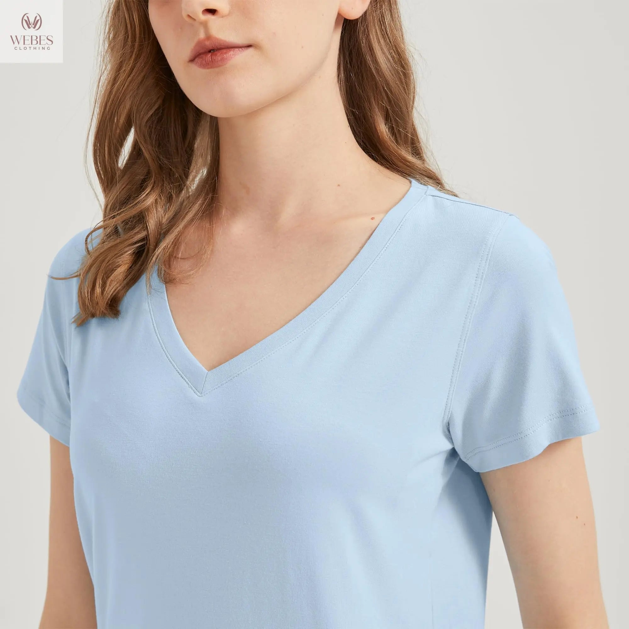 netdraw Women's Ultra-Soft Bamboo Viscose Cotton V-Neck Short Sleeve T-Shirt, Casual Summer Tops for Lounge Sleep Pajama