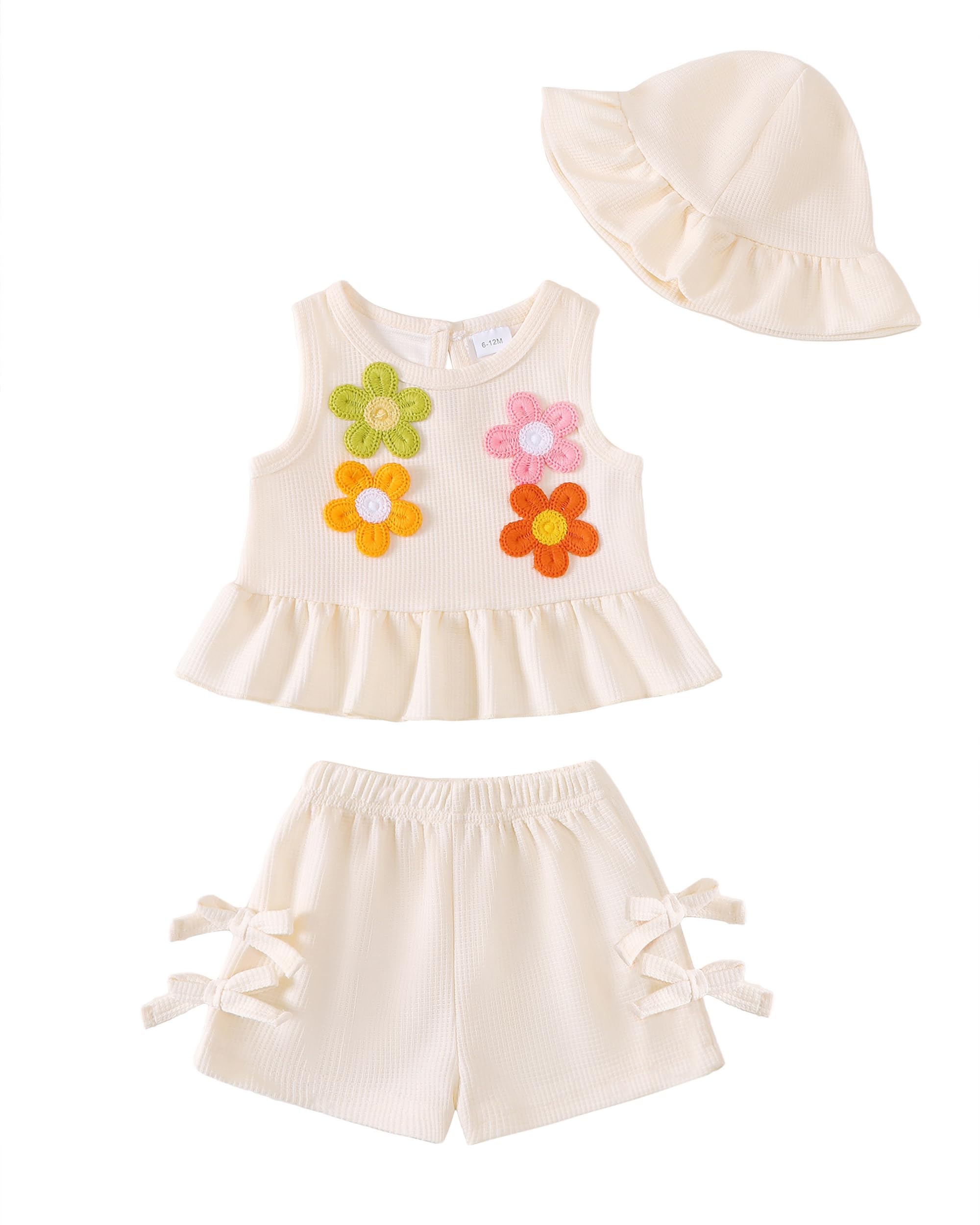 SODLON Baby Girl Clothes Infant Toddler Summer Outfits Clothing Sleeveless Ruffle Tank Top Shorts Sets with Hat for Girls WEBE CLOTHING