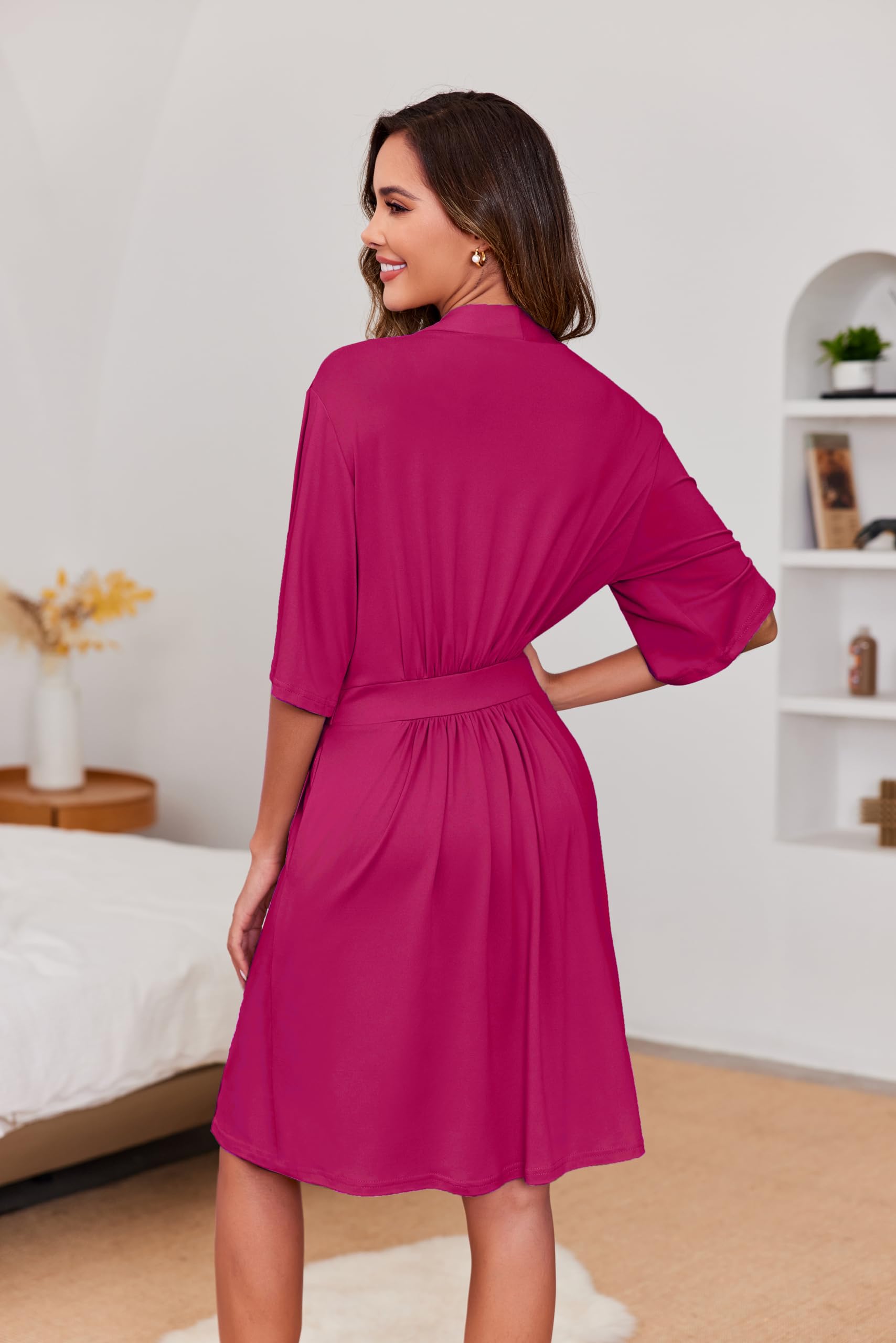 Ekouaer Short Robes for Women Lightweight Kimono Robes Knit Bathrobe Soft Sleepwear with Pockets S-XXL WEBE CLOTHING