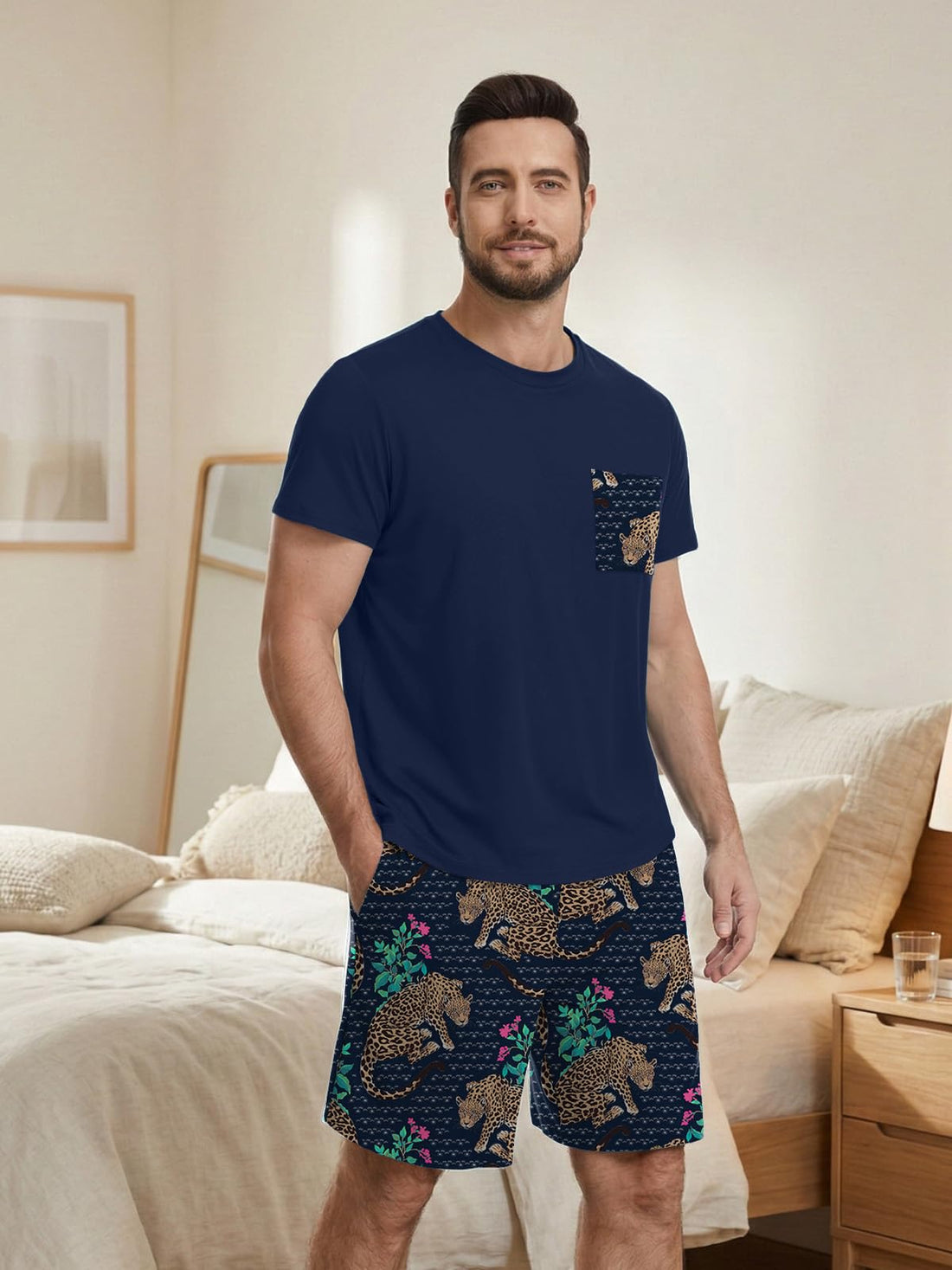 Feiersi Mens Pajama Set Sleepwear Pjs Lightweight Comfy Soft Short Sleeve Sleep Set With Pockets WEBE CLOTHING