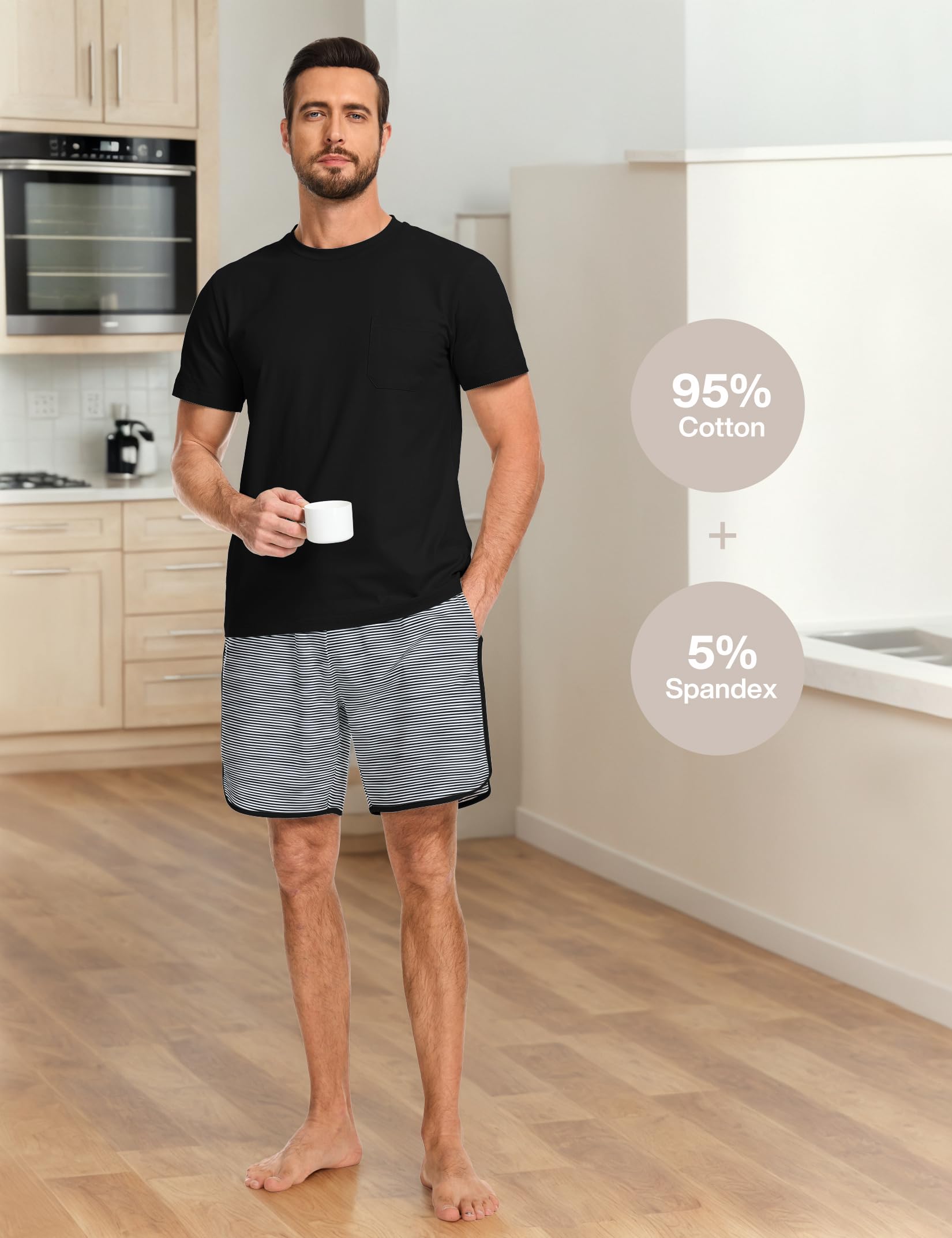 Mens Cotton Pajamas Set Stripe 2 Piece Lounge Set Pjs Summer Short Sleeve and Shorts Comfy Loungewear with Pockets WEBE CLOTHING