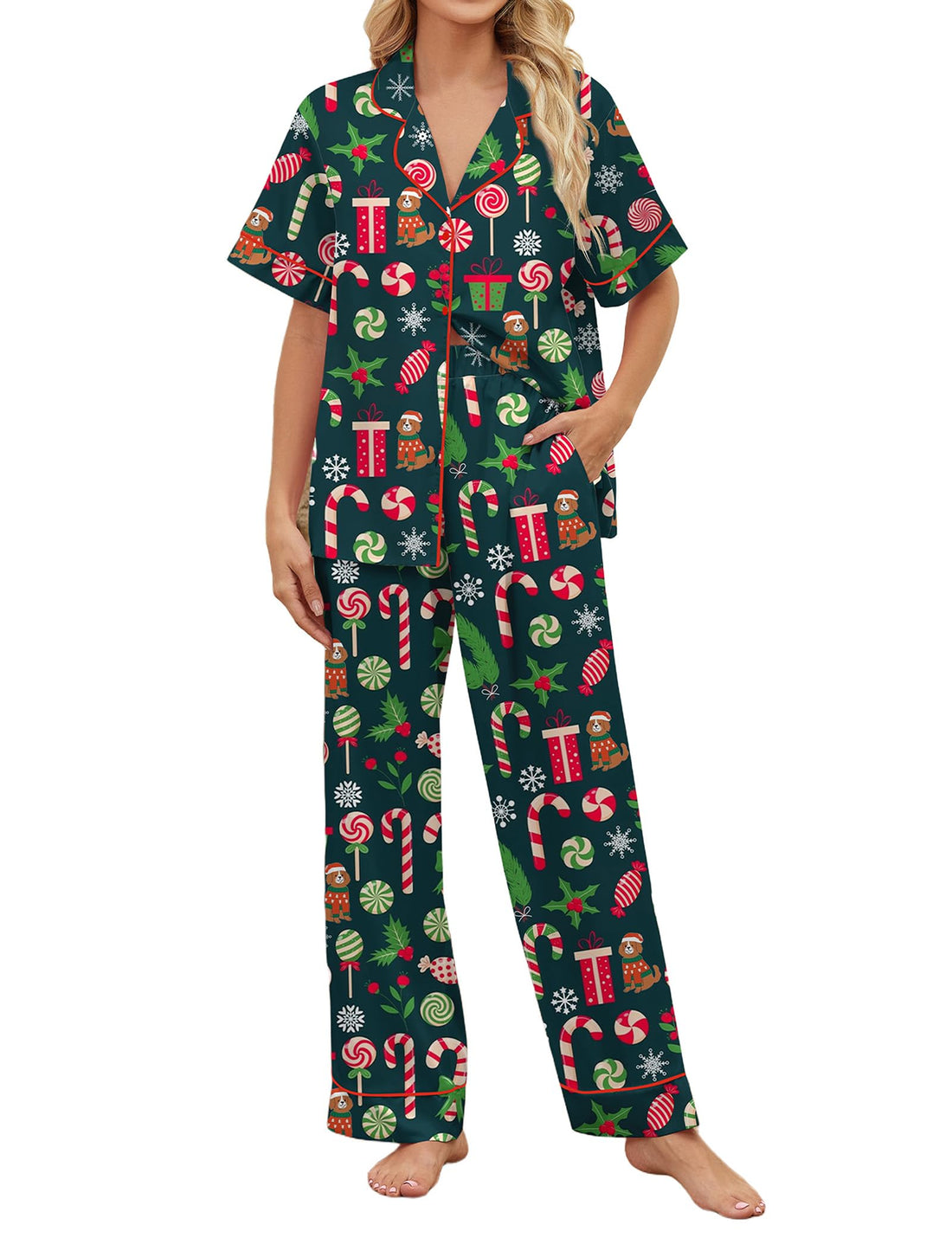 SHESHOW Satin Pajamas for Women Set Button Down Sleepwear Print Pjs Set 2 Piece Short Sleeve Long Loungewear Size XS-XXL WEBE CLOTHING