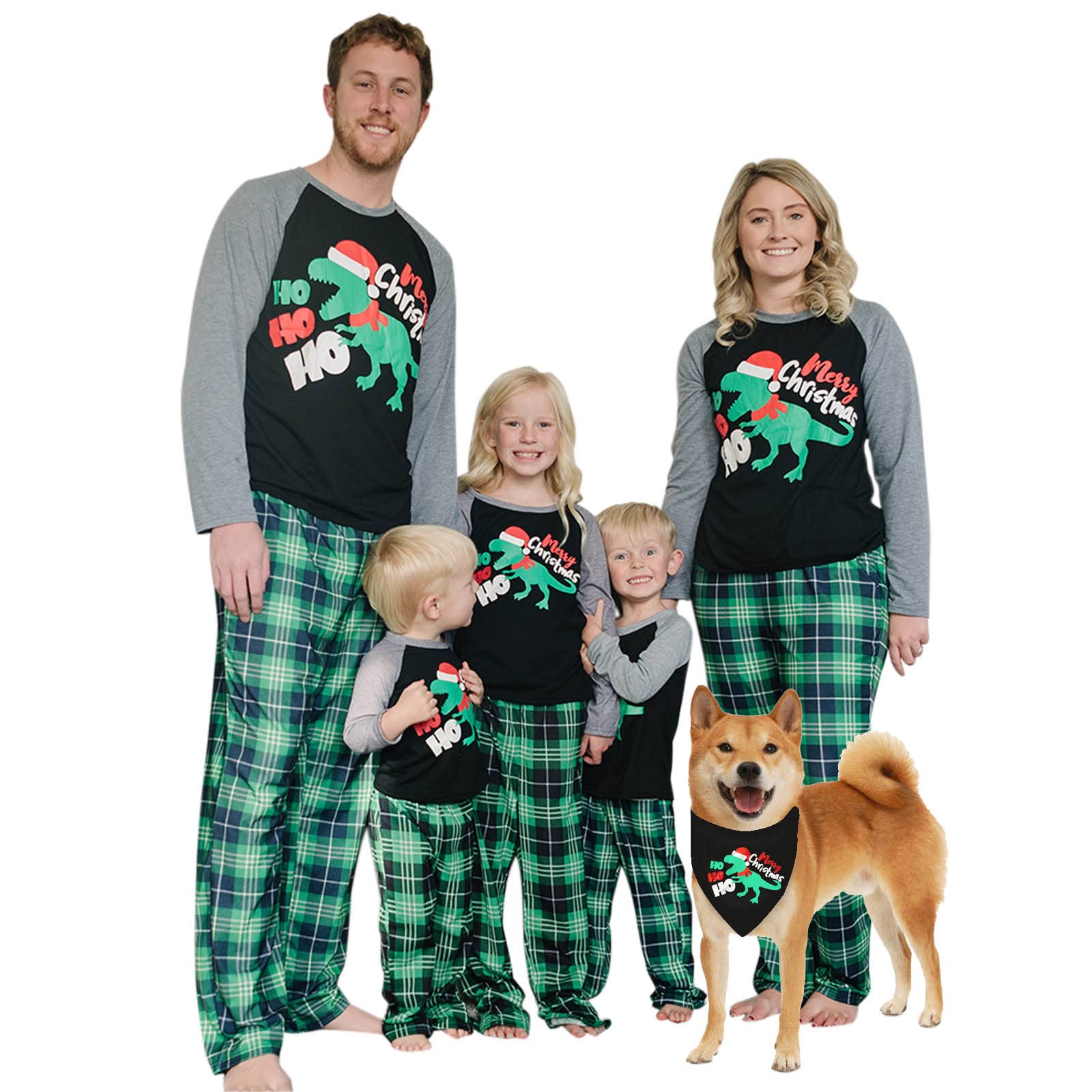 IFFEI Matching Family Pajamas Sets Christmas PJ's Letter Print Top and Plaid Bottom Sleepwear Jammies with Pockets
