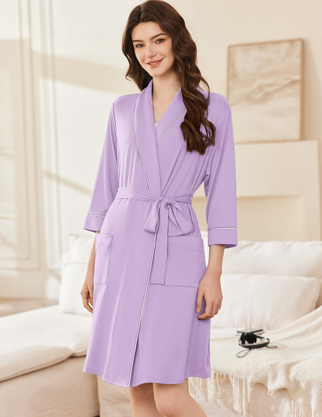 Ekouaer Women Robes Bathrobe Short Kimono Robe Soft Bathrobes with Pockets WEBE CLOTHING