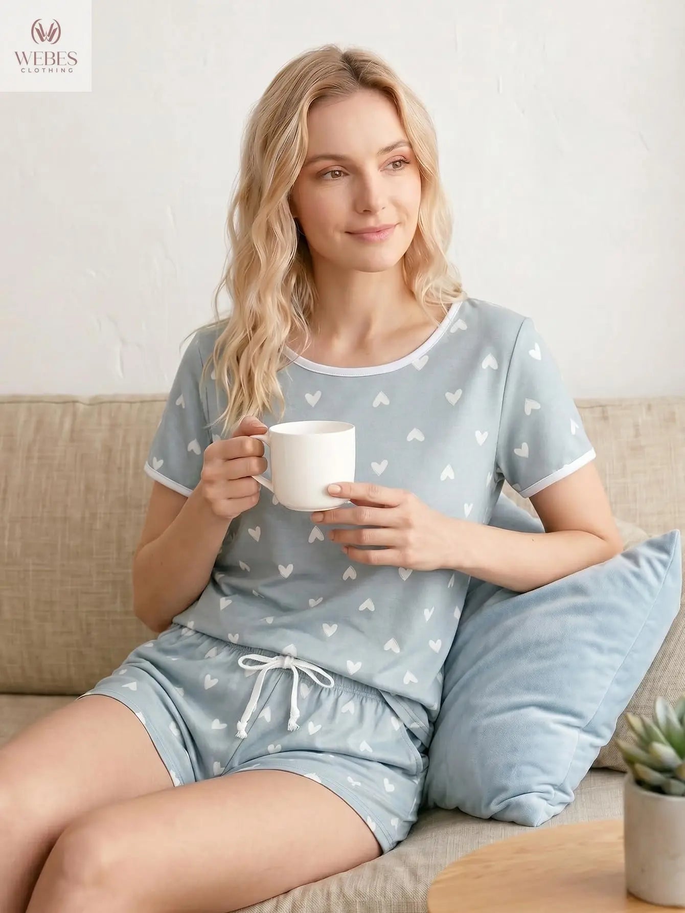 VENTELAN Women's 2 Piece Short Sleeve Pajama Sets Soft Loungewear Summer Sleepwear Pjs Sets with Pockets WEBE CLOTHING