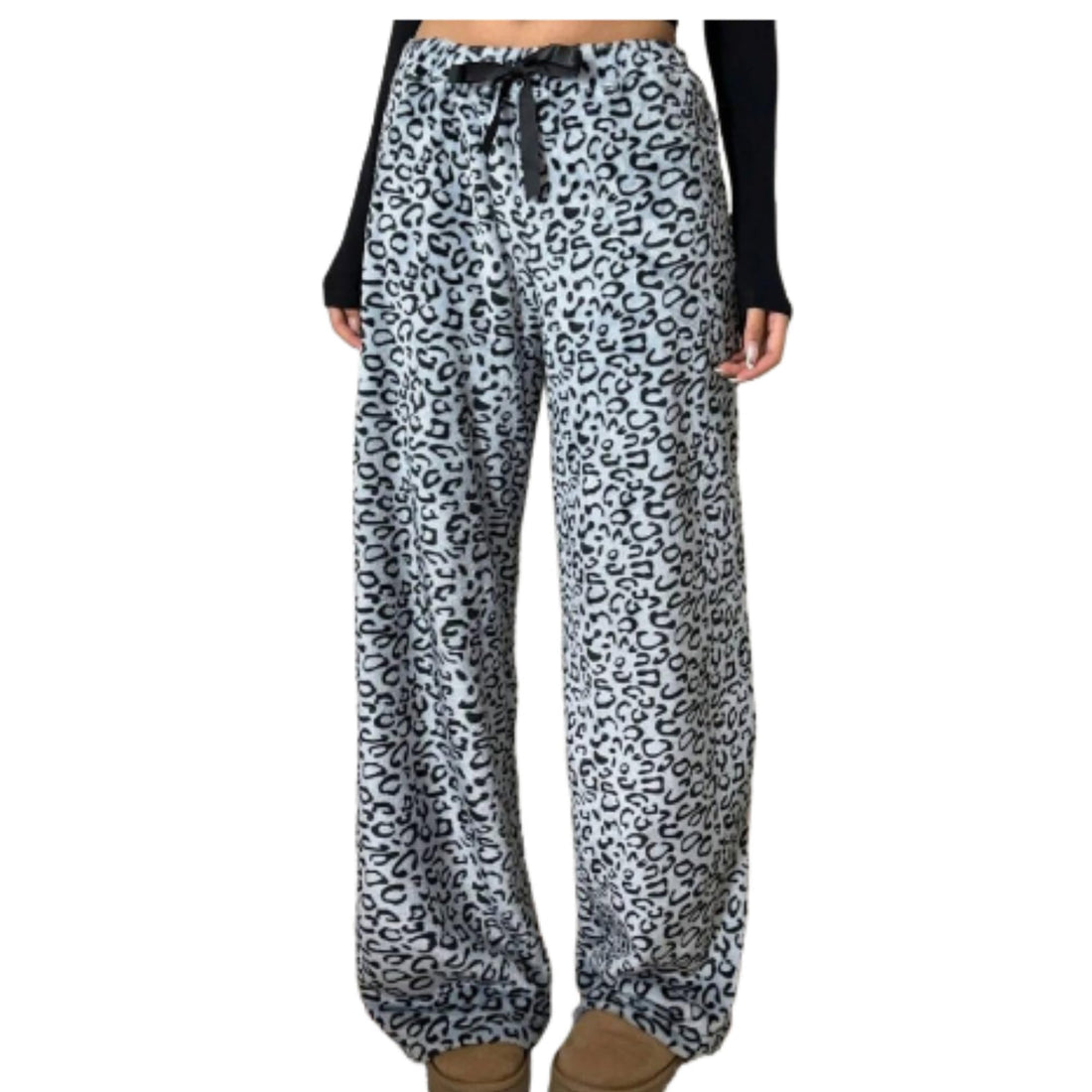 Leopard Pants Women Therian Fuzzy Pajama Pants Y2k Cheetah Pants Grunge High Waisted Fluffy Pants