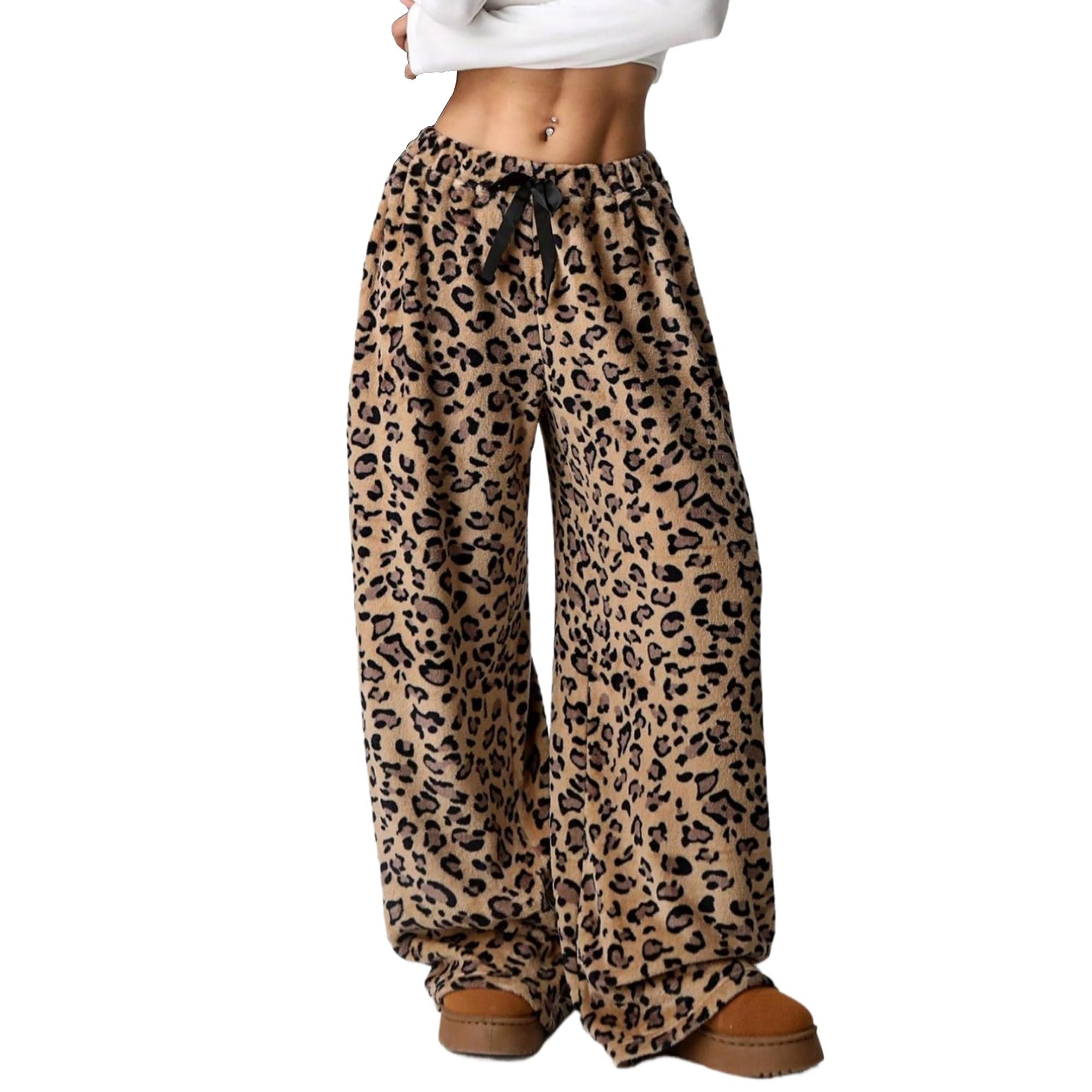Leopard Pants Women Therian Fuzzy Pajama Pants Y2k Cheetah Pants Grunge High Waisted Fluffy Pants