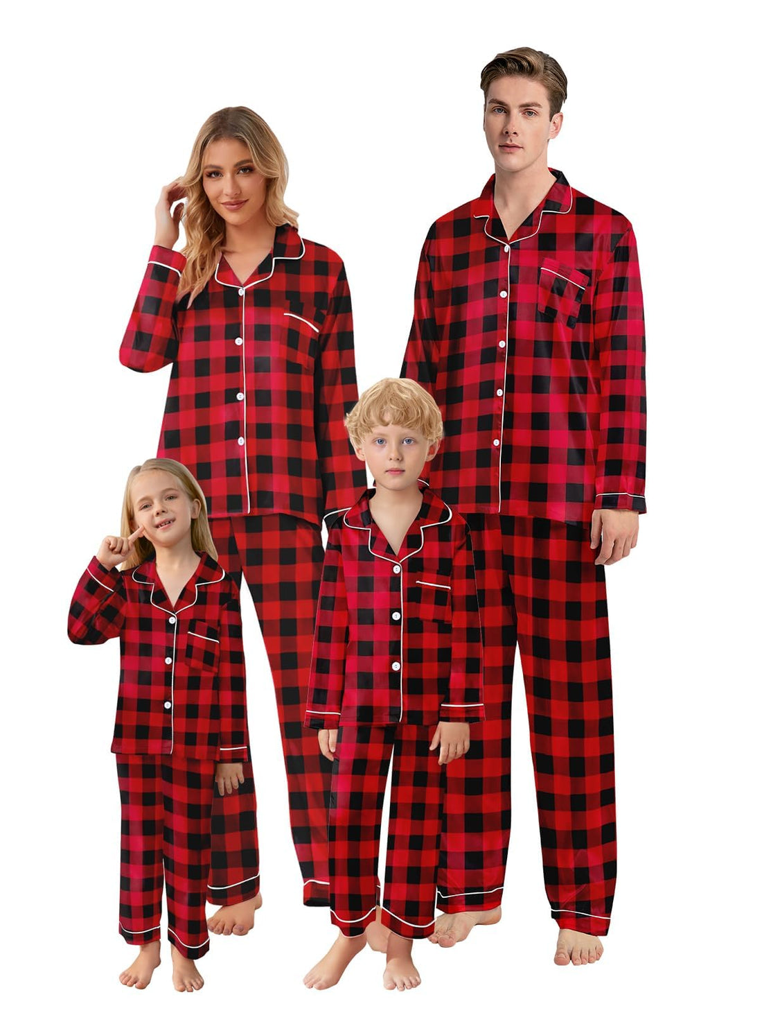Schbbbta Christmas Family Silk Pajamas Matching Sets Long Sleeve Pj Set Satin Button Down Holiday Sleepwear