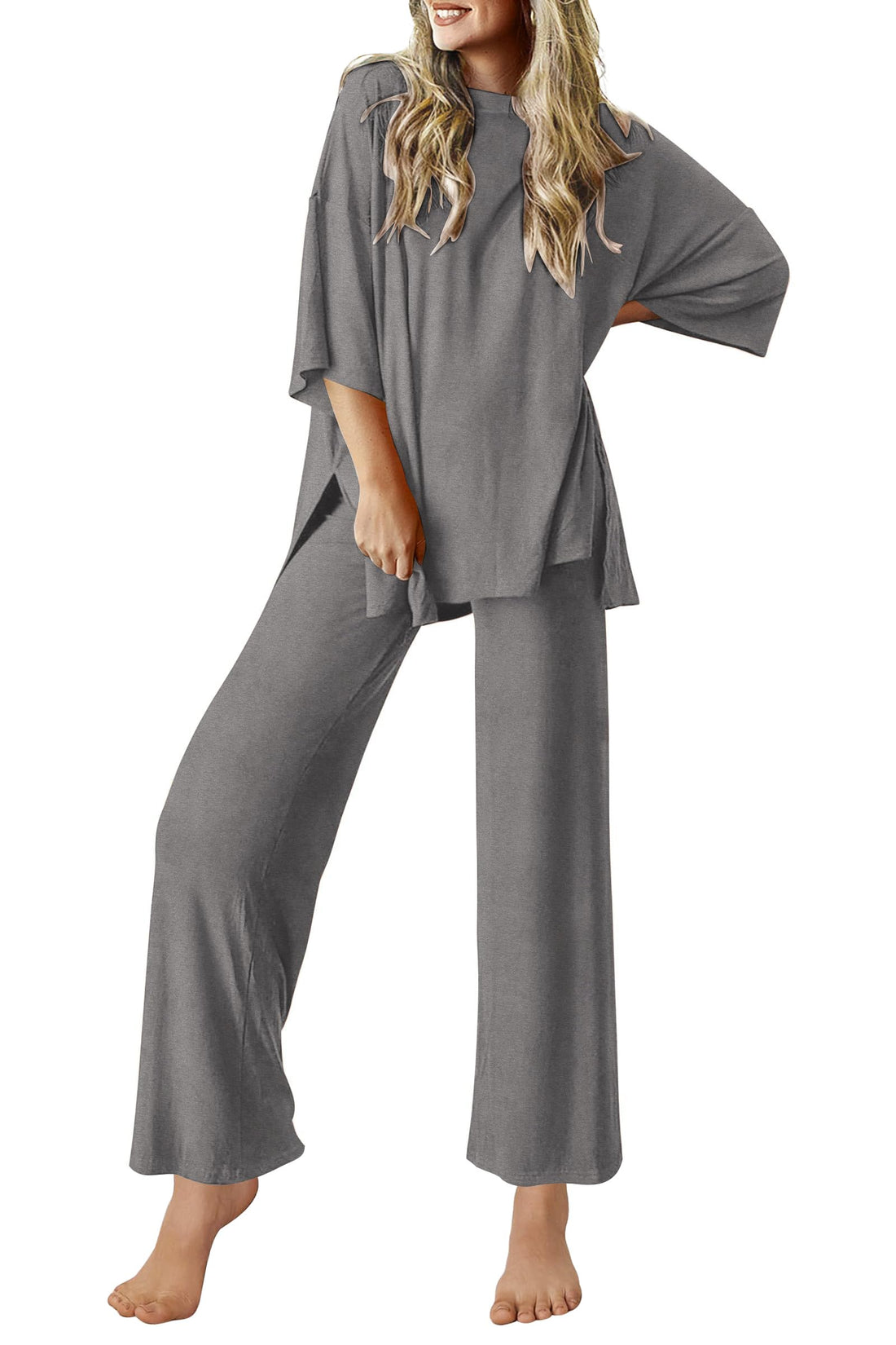 Ekouaer Lounge Sets for Women Short Sleeve Tops and Long Pants Soft Comfy Pajamas Set 2 Piece Outfits