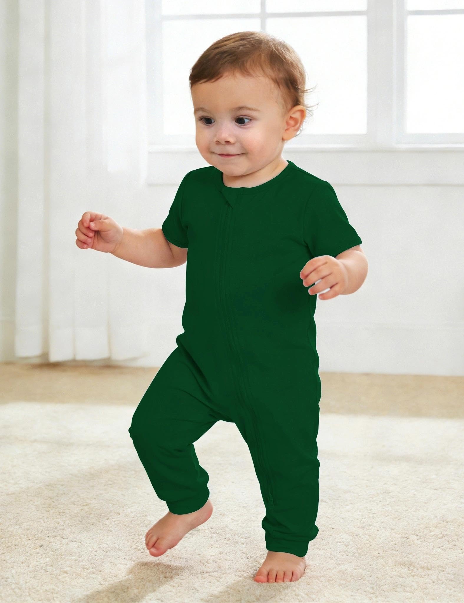 Jimonda Baby Romper 2 Pack Short Sleeve Pajamas Footless Sleepers Baby Boys Girls 2 Way Zipper Pjs Sleep and Play Clothes
