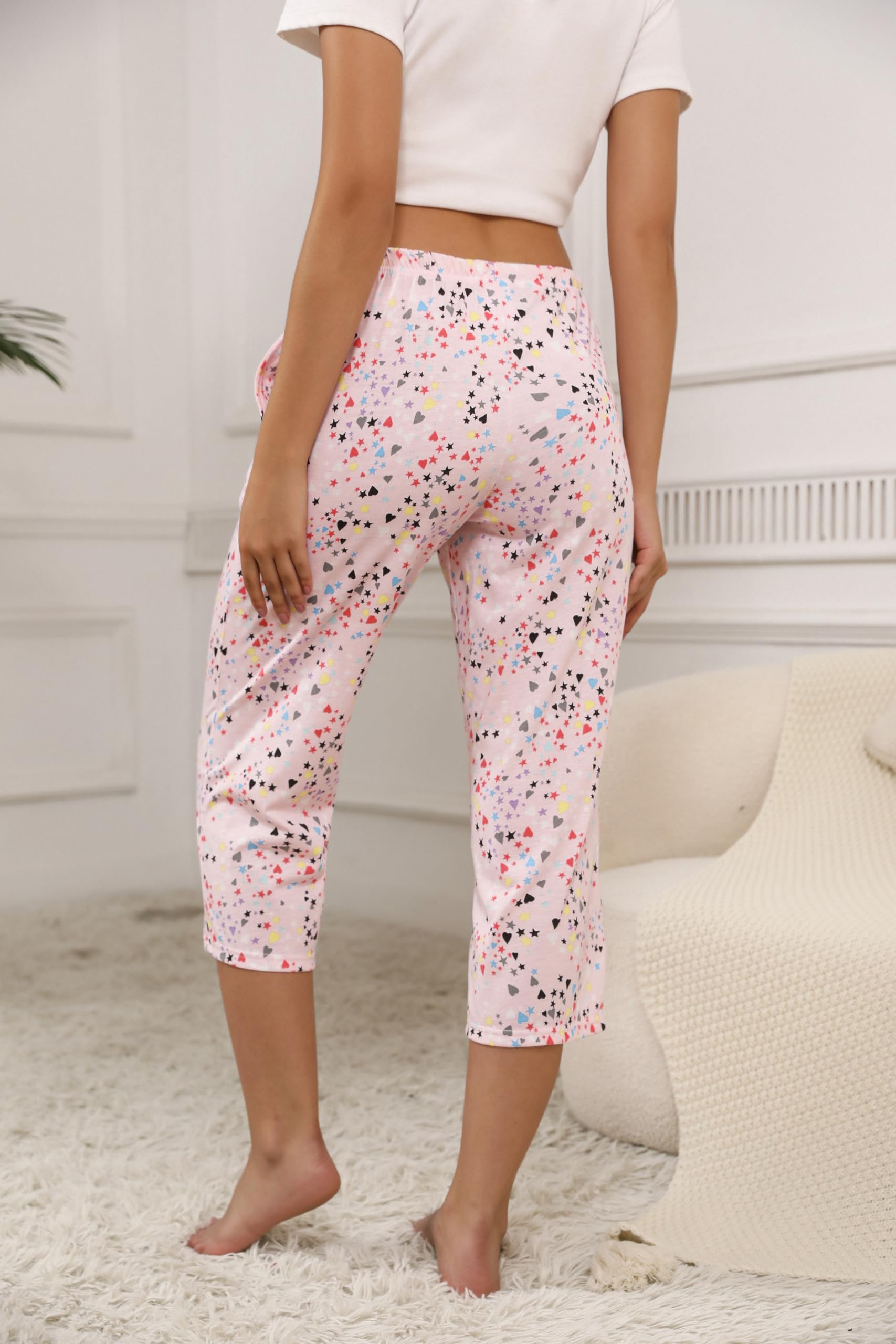 PNAEONG 3 Pack Women Pajama Pants Capri Length Drawstring Pj Bottoms Sleep Lounge Pants with Pockets S-3XL
