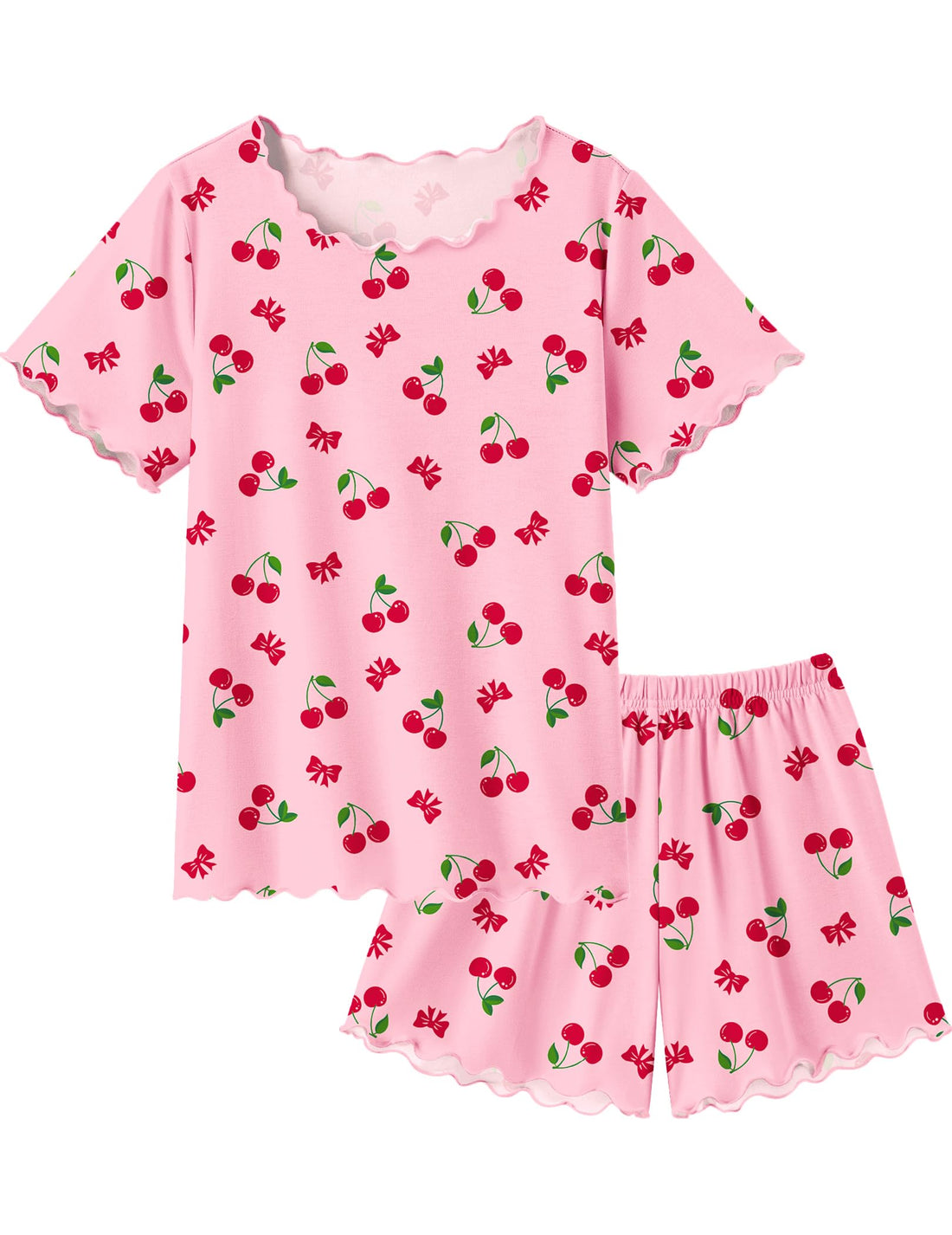 Arshiner Girls Pajama Set Short Sleeve Lounge Set Soft Shirring Summer Sleepwear Pj Sets