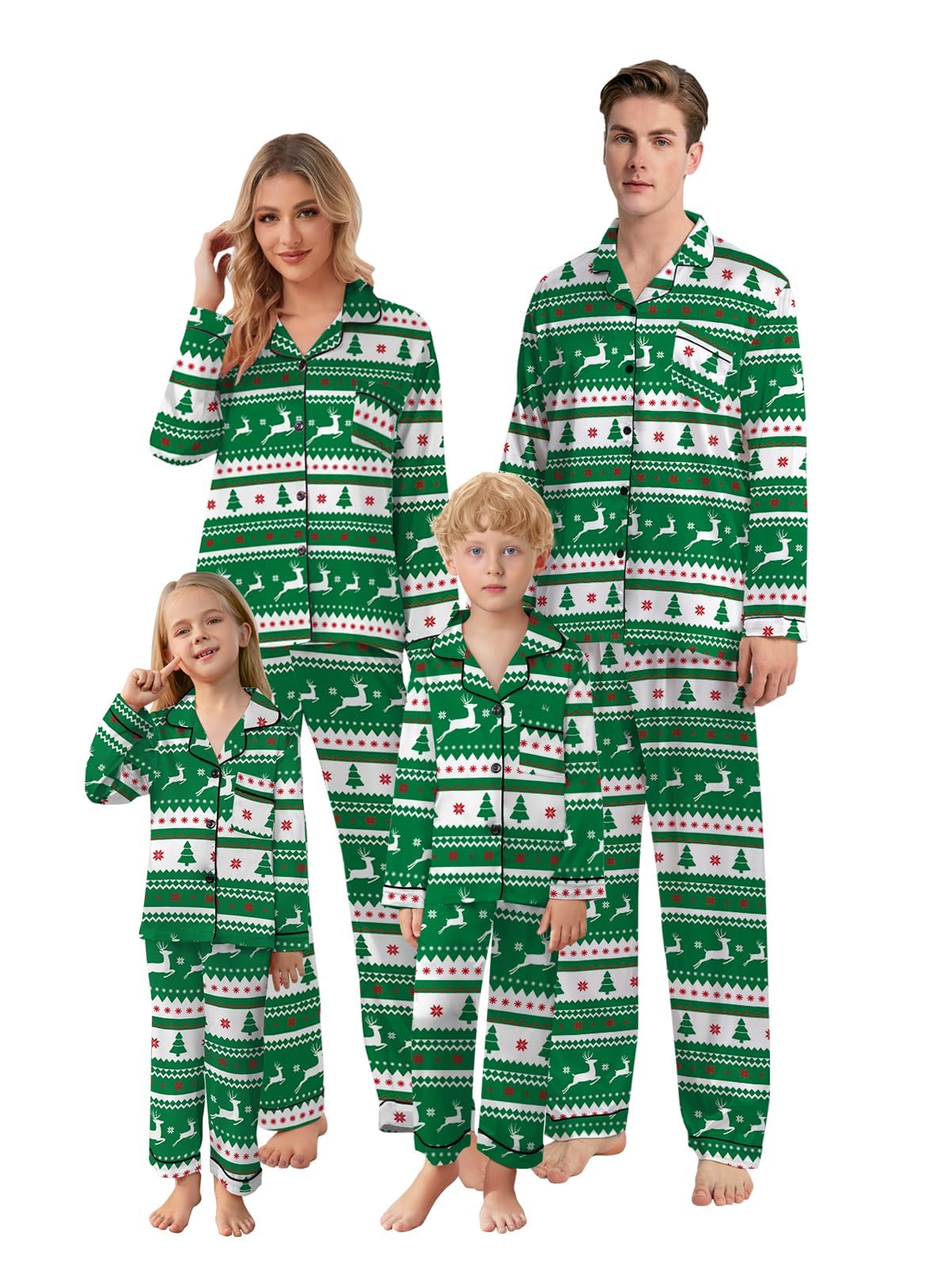 Schbbbta Christmas Family Silk Pajamas Matching Sets Long Sleeve Pj Set Satin Button Down Holiday Sleepwear