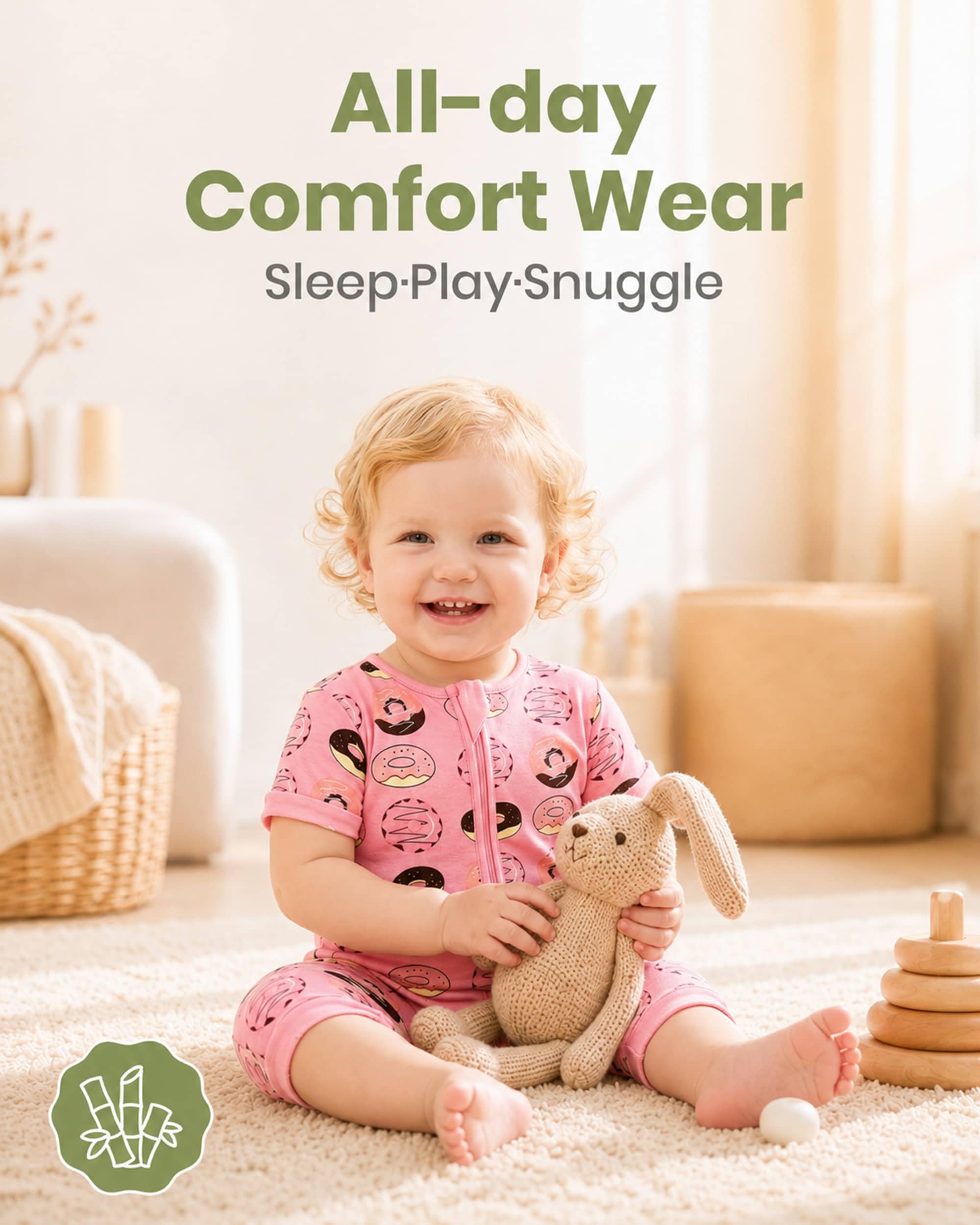 OPAWO Bamboo Baby Pajamas 3 Pack, Double Zipper Bamboo Sleepers for Baby Boy Girl Romper, Toddler Summer Clothes Outfit 0-24M WEBE CLOTHING