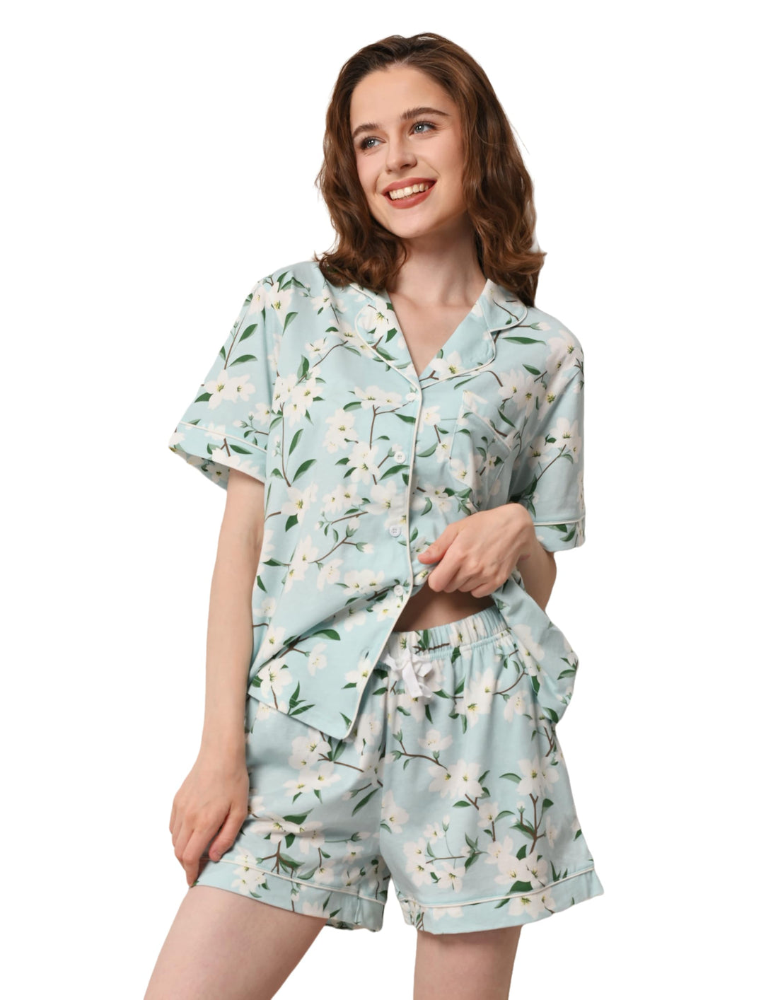 NAP BOUND 100% Cotton Pajamas for Women Sets 2 Pieces Pjs Button short sleeves with Pockets Soft Sleepwear Loungewear XS-XXL