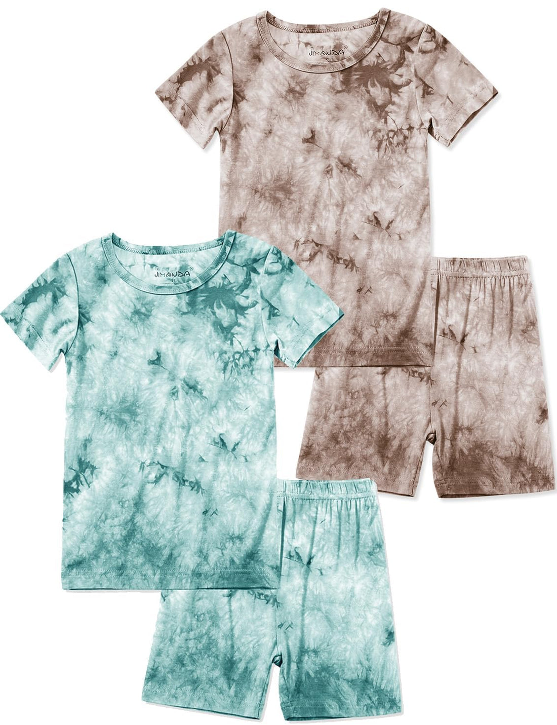 Jimonda Kids Soft Rayon From Bamboo Sleepwear Short Sleeve Boys Girls Pajama Outdoor 4-Piece tops&shorts Casual sets Tie PJ