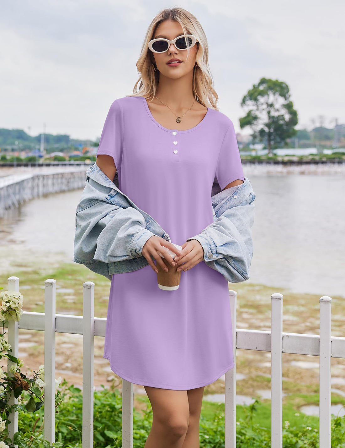 Ekouaer Nightgowns for Women Bamboo Viscose Short Sleeve Soft Sleep Shirt WEBE CLOTHING