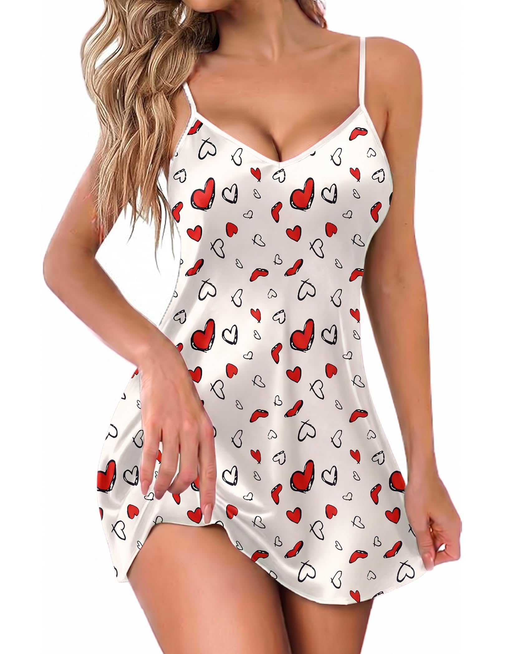 Ekouaer Women's Satin Chemise Nightgown Sleeveless Slip Sleepwear S-2XL WEBE CLOTHING