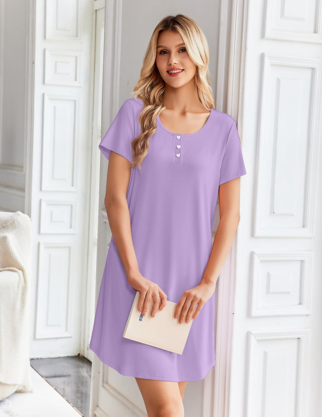 Ekouaer Nightgowns for Women Bamboo Viscose Short Sleeve Soft Sleep Shirt WEBE CLOTHING